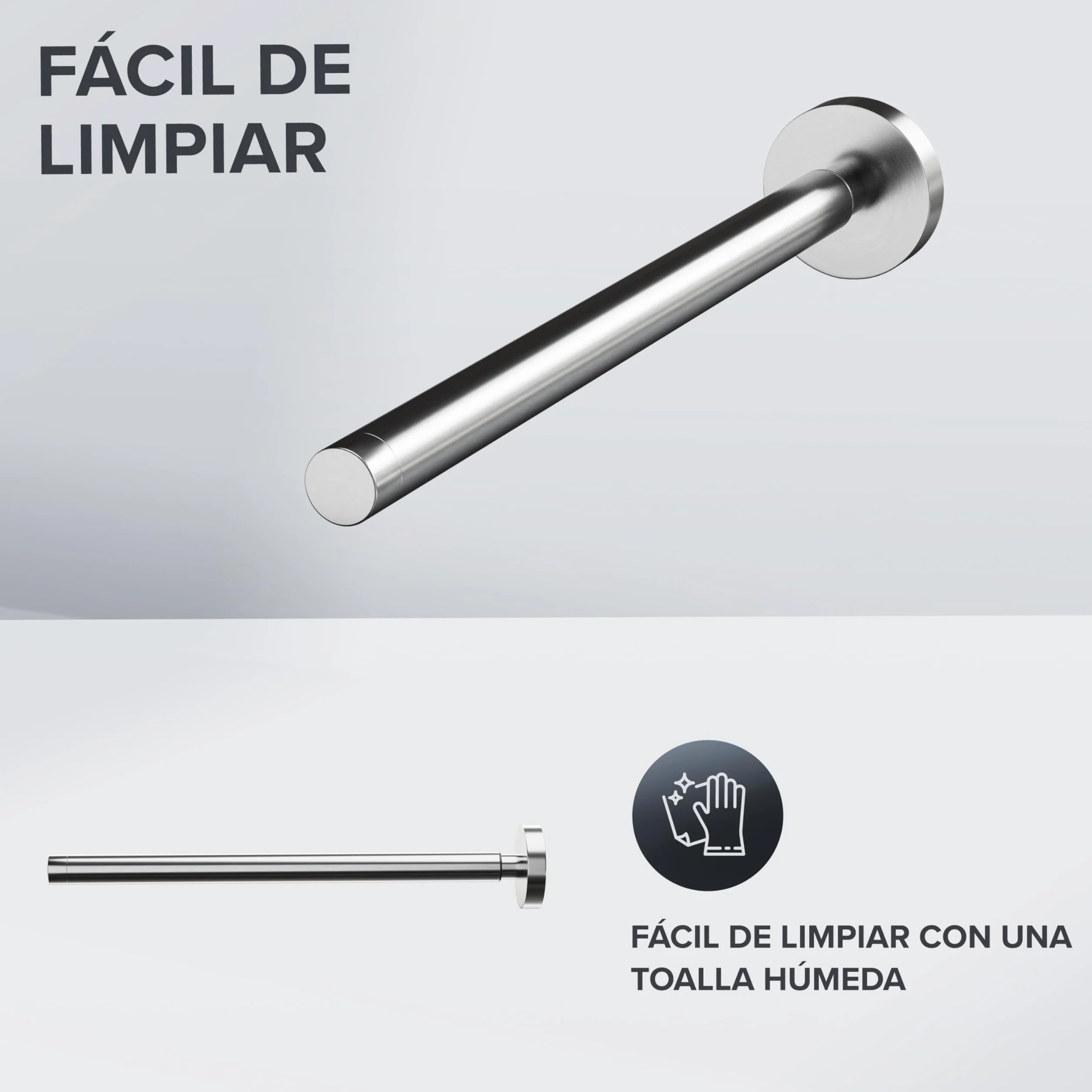 ovimar Barra telescópica Lyngvig de acero inoxidable, plata para taladrar, extensible con dos barras como toallero para toallas, soporte para perforar o pegar en la pared