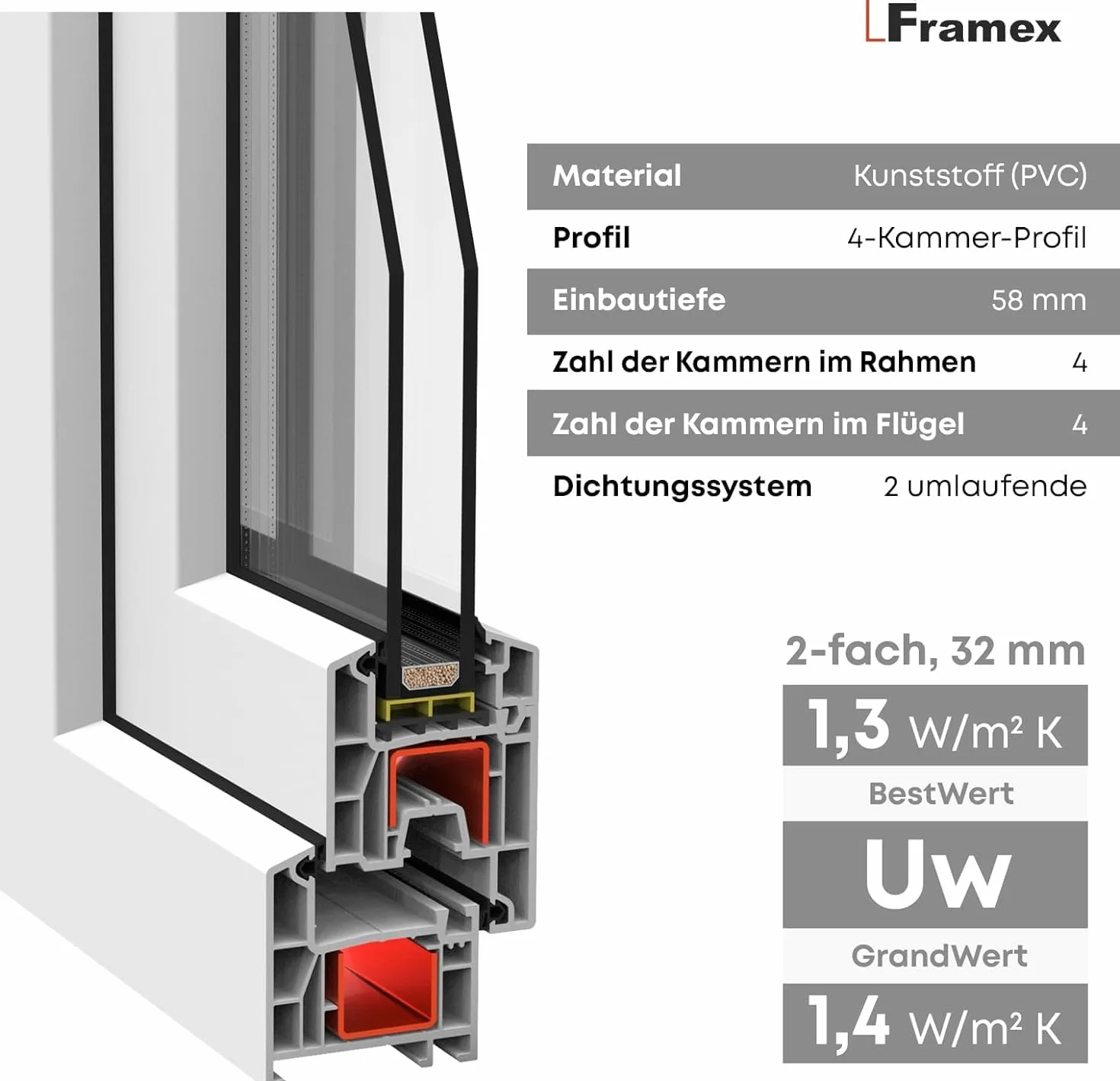 Ventana para sótano de plástico, cristal esmerilado blanco satinado, ancho x alto 70 x 40 cm (700 x 400 mm), 2 vías (32 mm), inclinación giratoria DIN derecha (mango izquierdo)