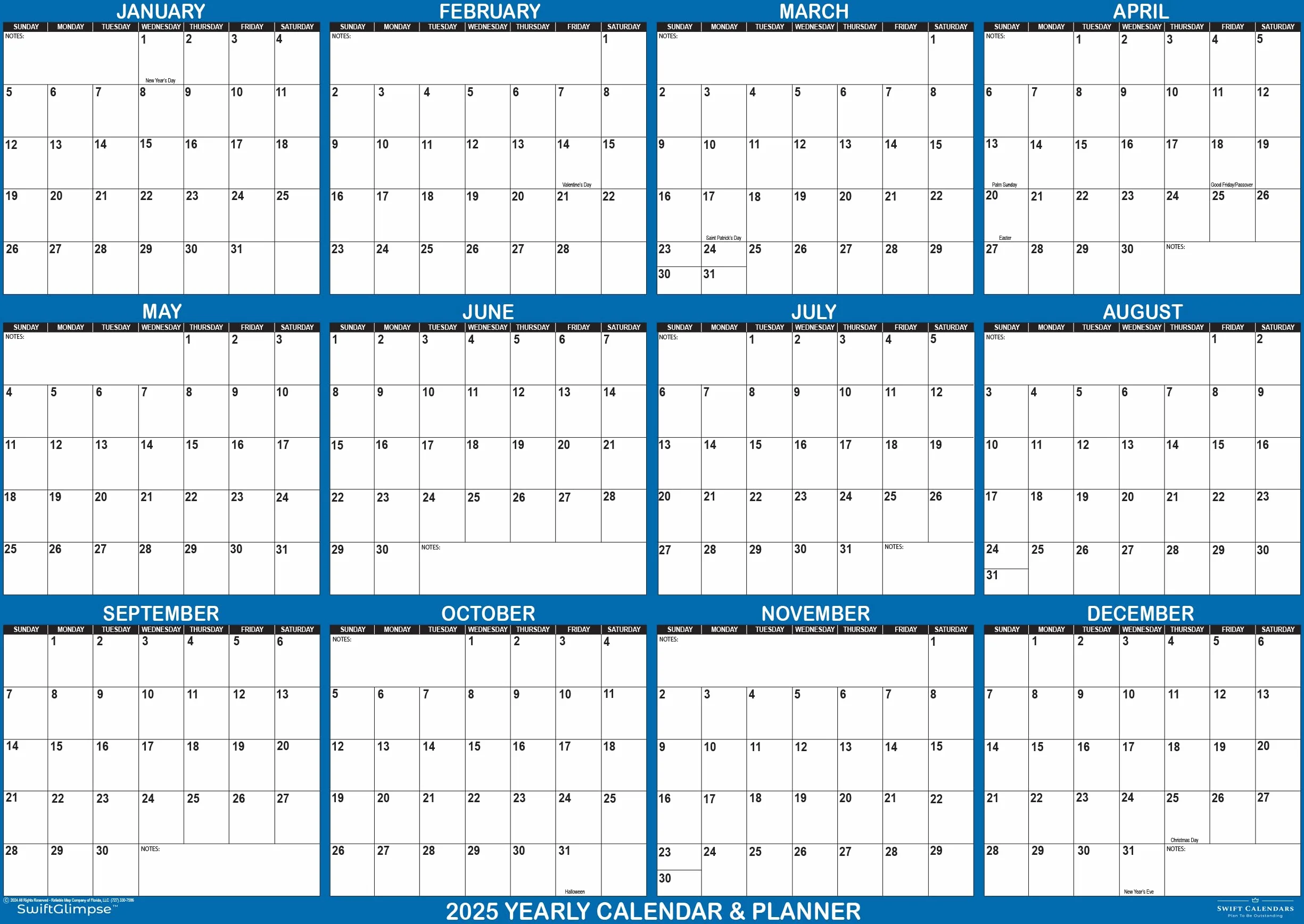 Calendario de pared A2 2025 59x42 cm planificador anual borrable azul marino