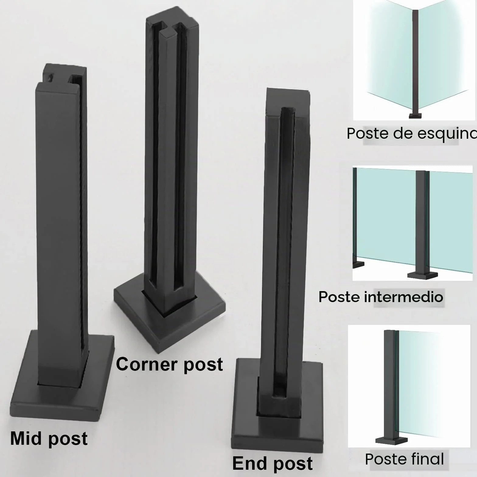 Glass Balustrade Post Clamp, Terrace Balcony Deck Glass Panel Post, 60/70/80/90/100/110/120/130 cm Tall Baluster Column Kit, 304 Stainless Steel Fence Support System ( Color : Mid Post , Size : Height