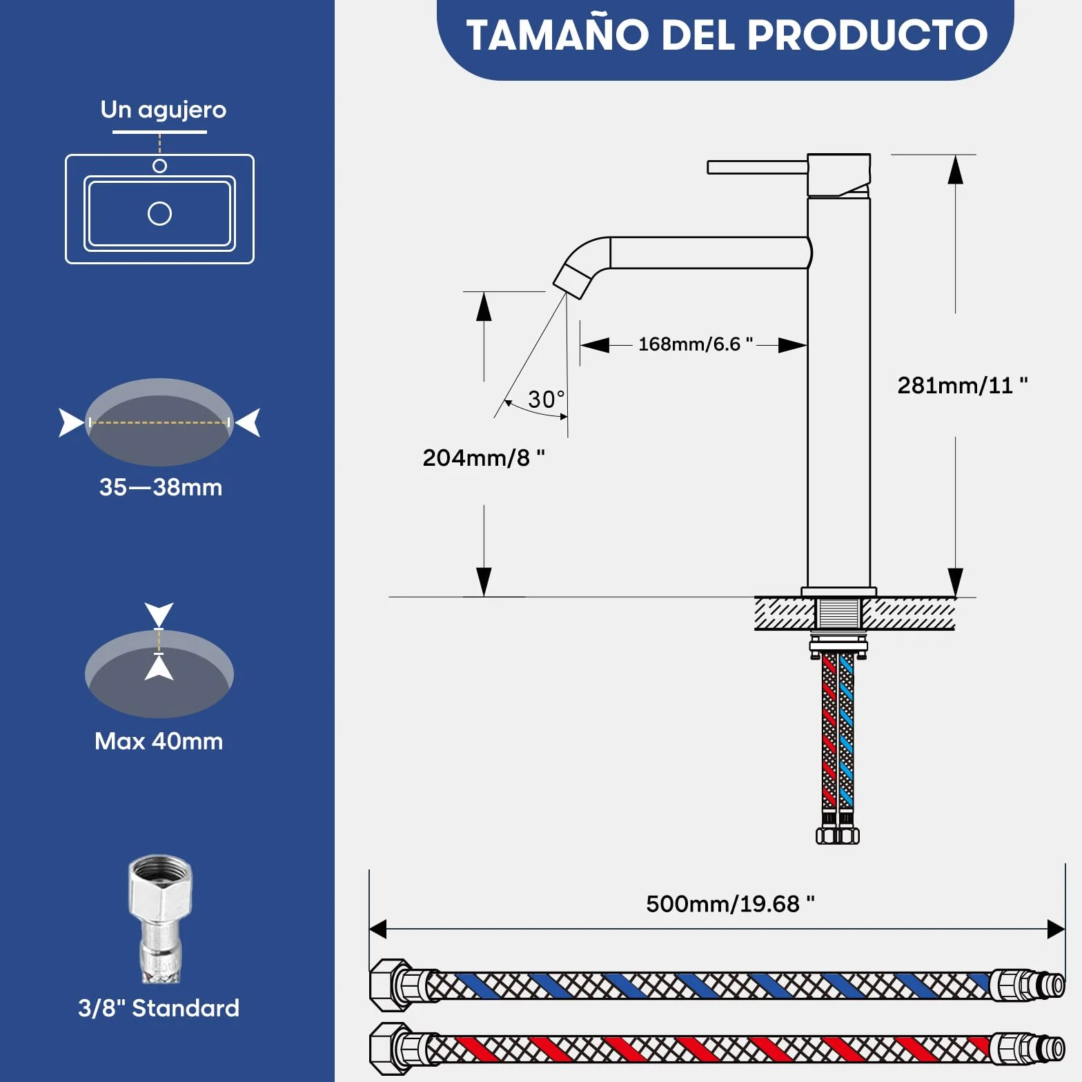 Grifo Lavabo Alto, BuntHaus Grifo Monomando Lavabo Agua Fría y Caliente, Grifos para Lavabo de Encimera, Grifos Mezclador de Baño de Acero Inoxidable 304, Aireador Extraíble, Sin Plomo, Cromado