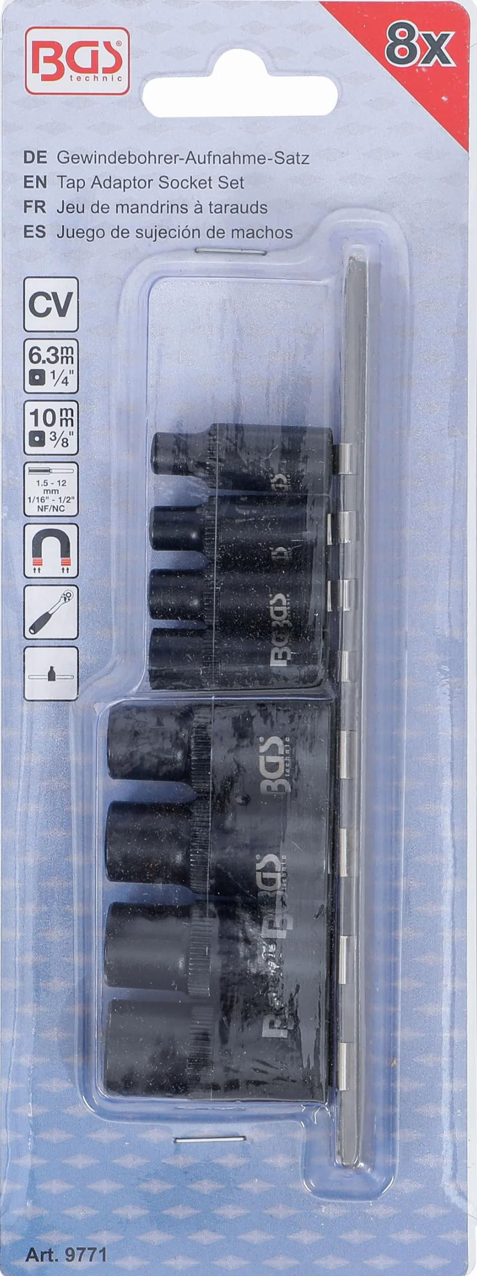 BGS 9771 | Juego de sujeción de machos | hexágono interno de 6,3 mm (1/4") / 10 mm (3/8") | magnético | 8 piezas