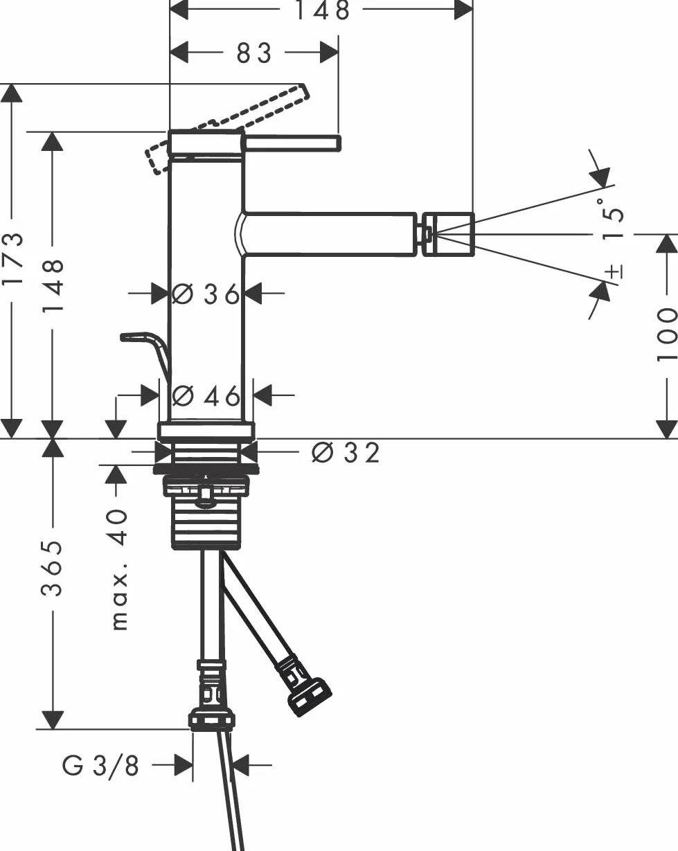 hansgrohe Tecturis S, grifo de bidé con vaciador automático, grifo lavabo 100 mm, mezclador monomando de bidé, cromo