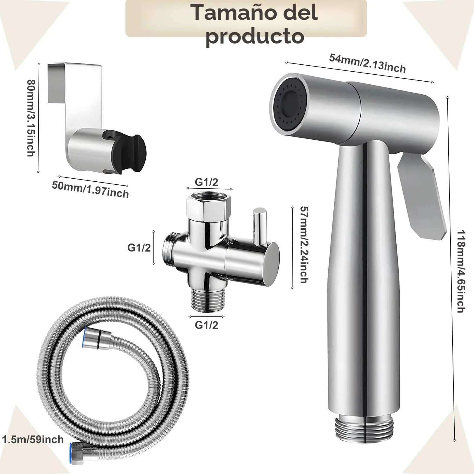 Kit de Pulverizador de Bidé de Mano, Ducha Bidet Acero Inoxidable 1.5m Manguera