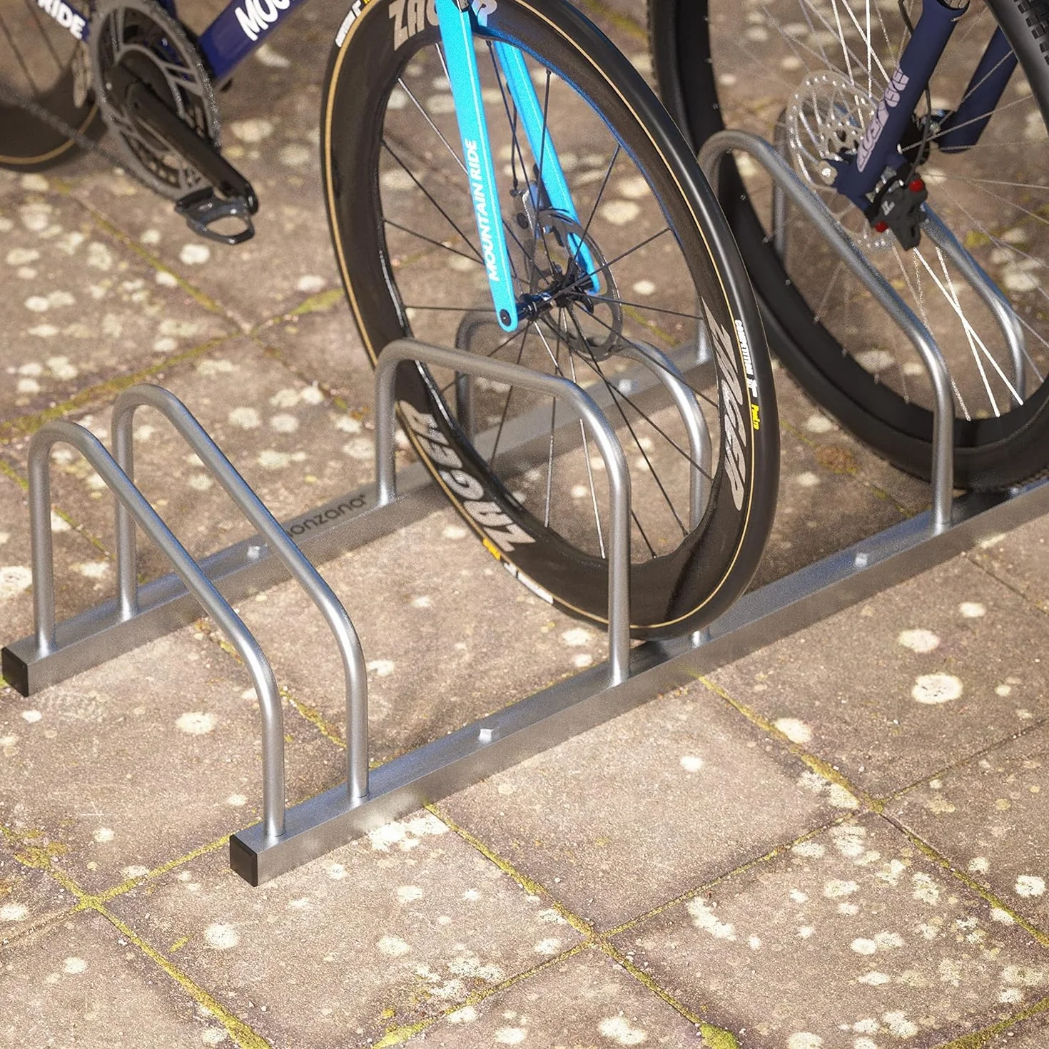 Monzana® Soporte para Aparcar Bicicletas, Aparcamiento Estacionamiento 3 Bicis, Parking Bicicleta 30-65mm, Guarda Bici Interior Exterior, Montaje Pared Suelo, Aparcabicicletas, Portabicicletas