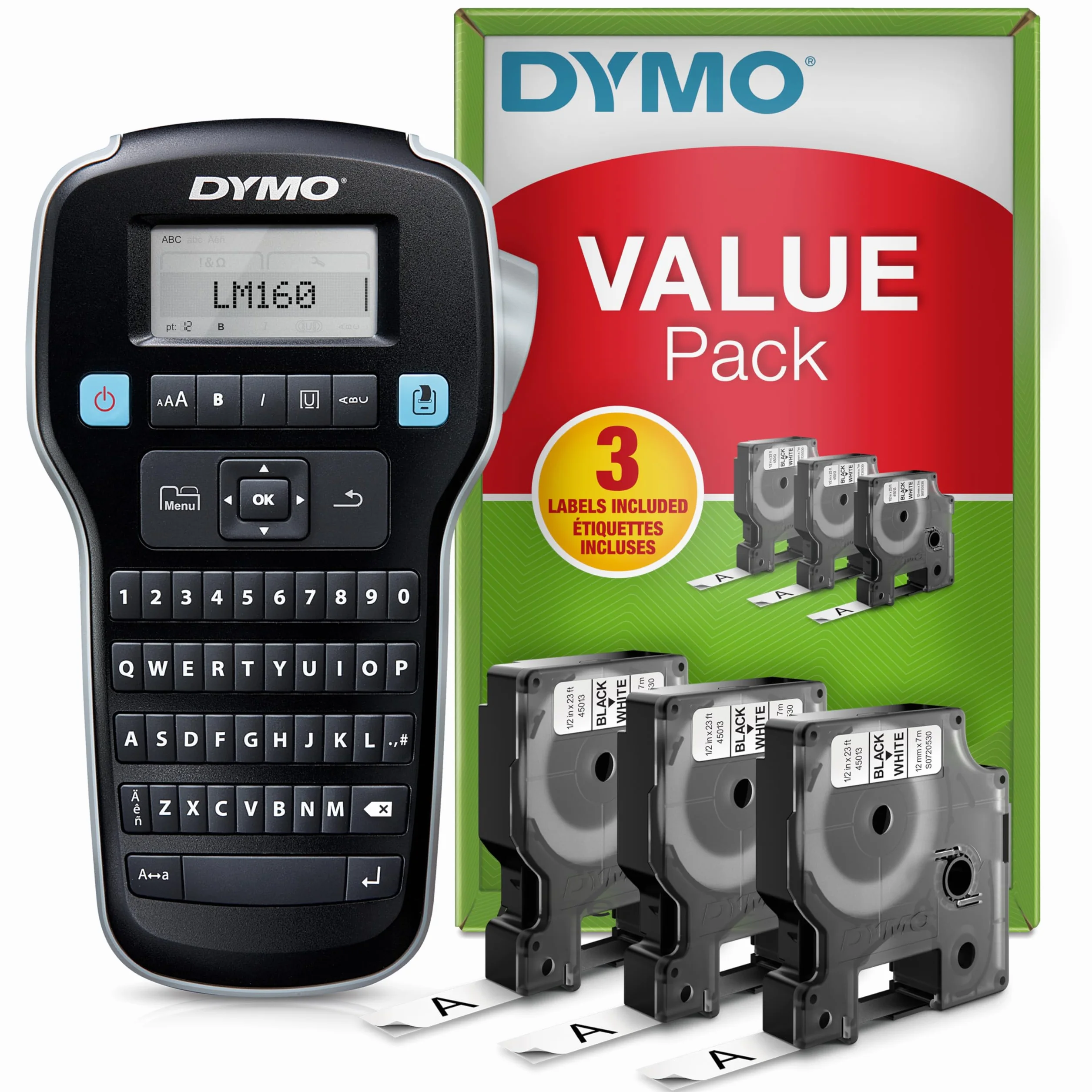 DYMO LabelManager 160 Kit de Iniciación Etiquetadora Portátil con 3 Rollos Cinta DYMO D1