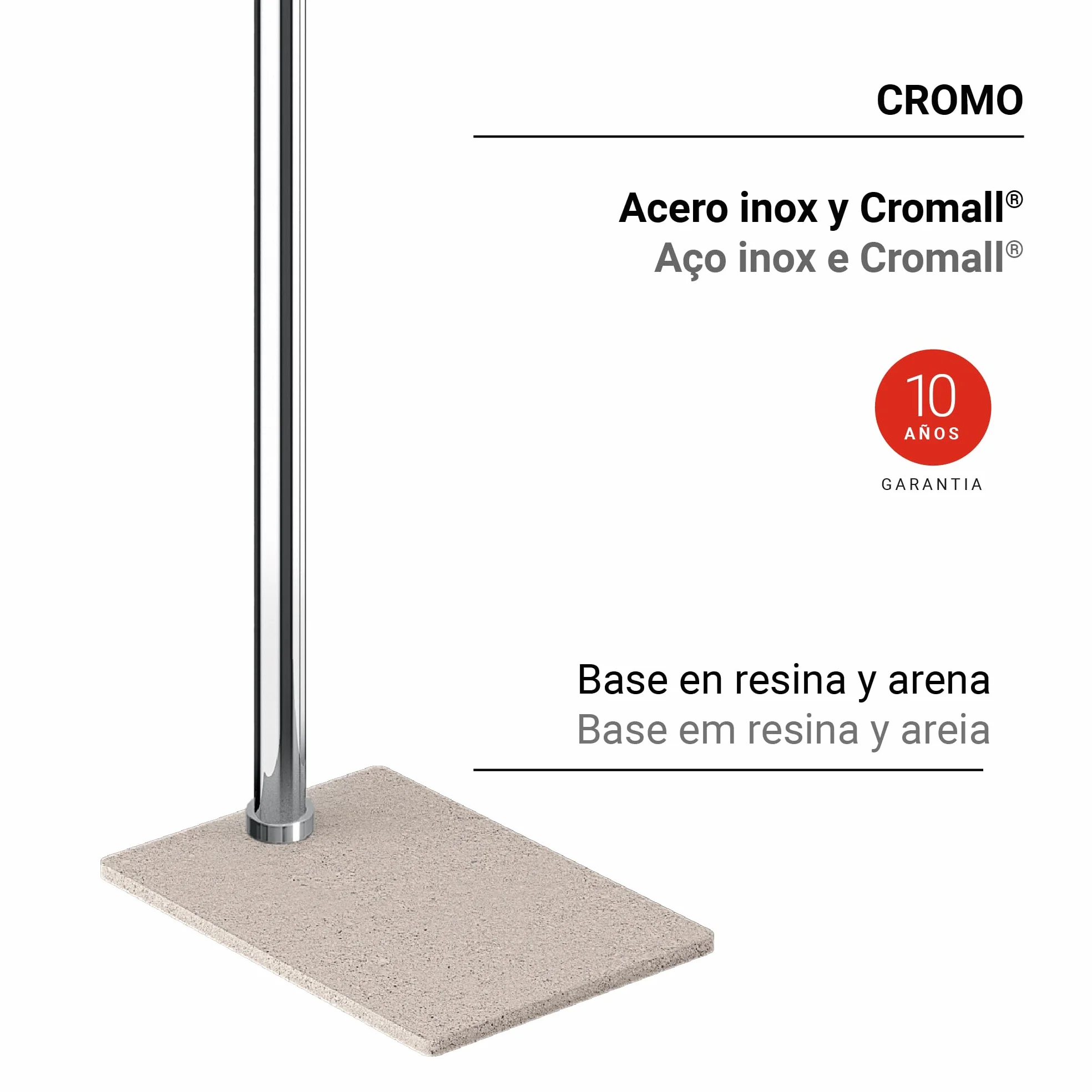 Gedy TRILLY Toallero de pie para baño con 2 Brazos, Beige-Cromo, Acero INOX, resinas termoplásticas y Base en Resina y Arena, 14 x 34 x 84,8