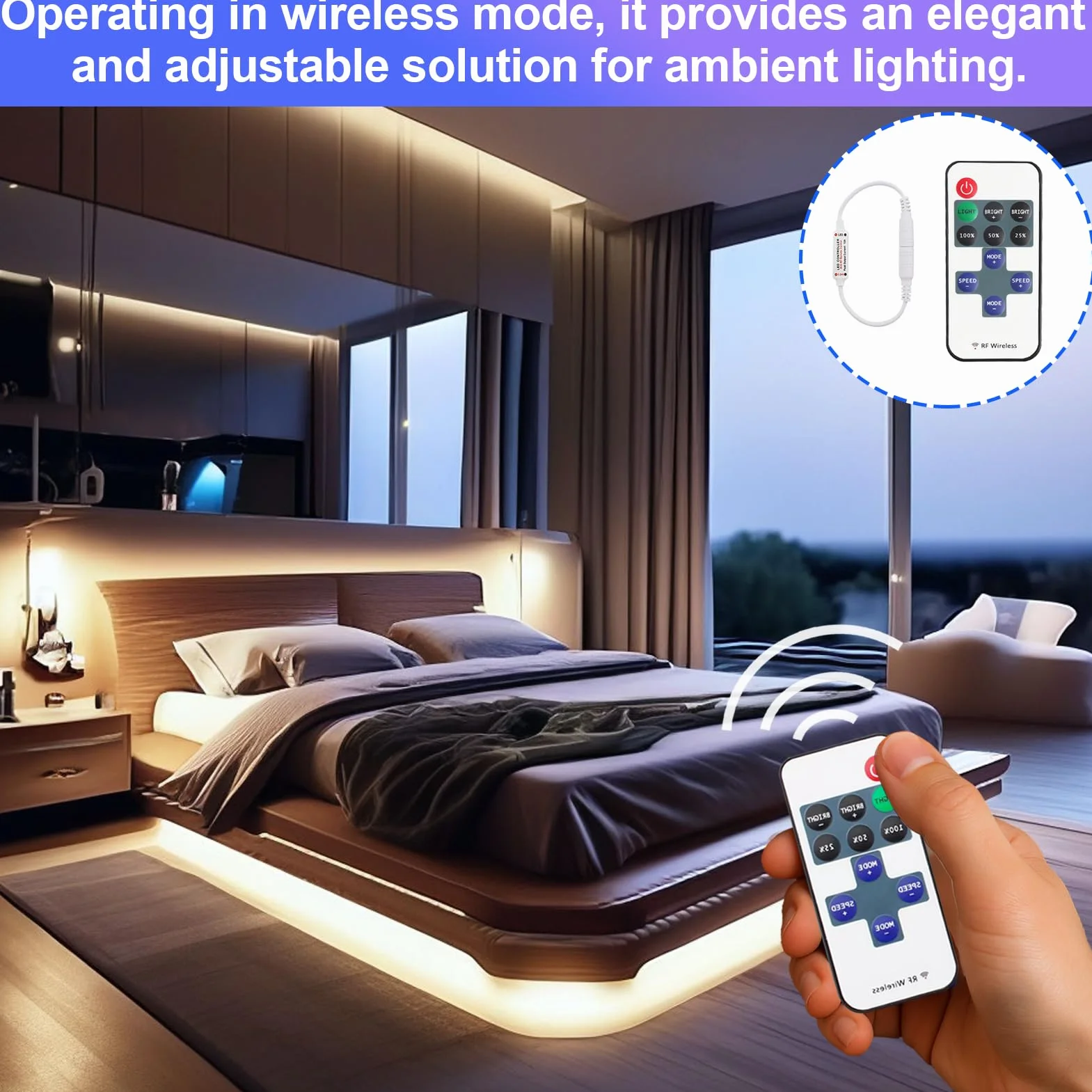 Controlador RF11 con Cable DC 5V-24V 5A - Regulador Intensidad Tira Monocromática - Mando a Distancia para Cinta SMD 3528 2835 (Blanco)