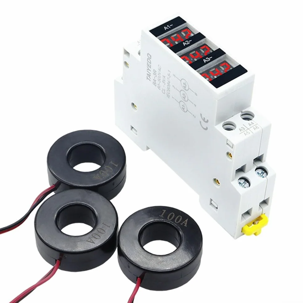 Amperímetro trifásico, pantalla trifásica de 3 dígitos, Mini Din 35mm Rail Pantalla Digital Indicador de medidor de corriente modular trifásico