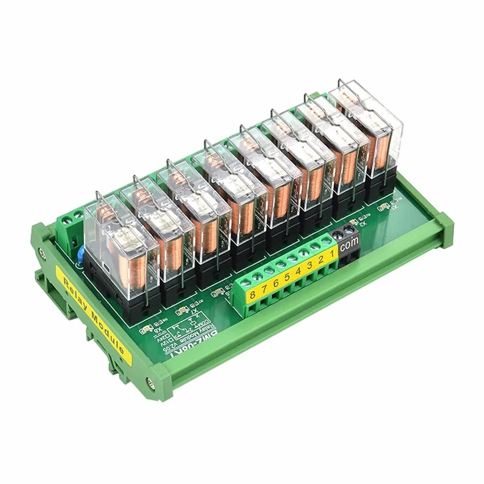 Módulo de relé, CC 24 V, módulo de relé extraíble aislado de 8 canales, módulo de relé optoacoplador, placa amplificadora de señal PLC, riel DIN de 35 mm