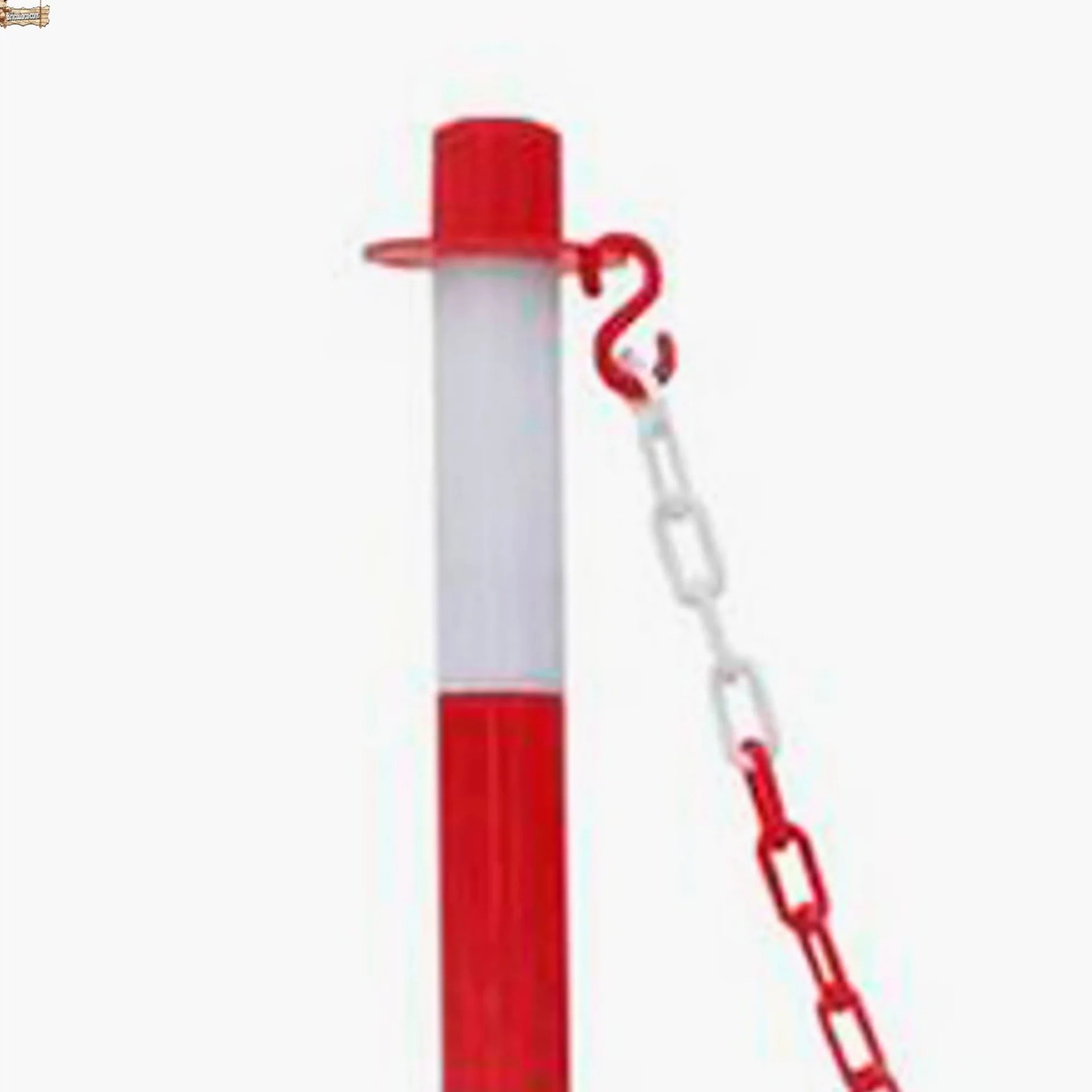 BricoLoco.com Poste señalización y balizamiento para cadena. FLUORESCENTE. Pack 8 uds. ¡¡¡ CADENA PLÁSTICO INCLUIDA !!!. Baliza poste separador de filas para eventos. Rojo y blanco de 87 cms. (8)