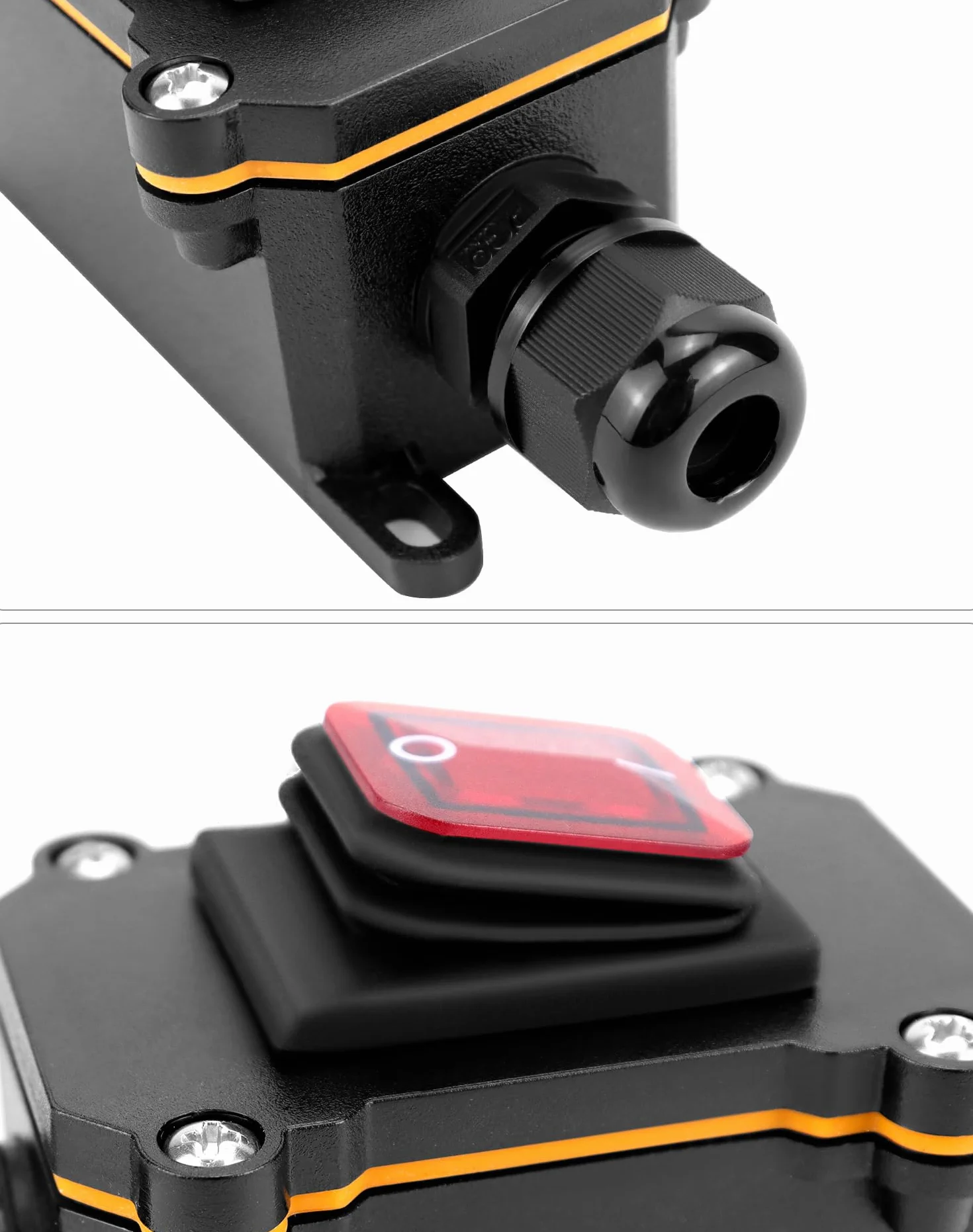 QWORK® Interruptor de cable en línea impermeable IP65 con luz indicadora roja, 220V 30A, DPST de 4 pines, control de encendido/apagado de doble posición