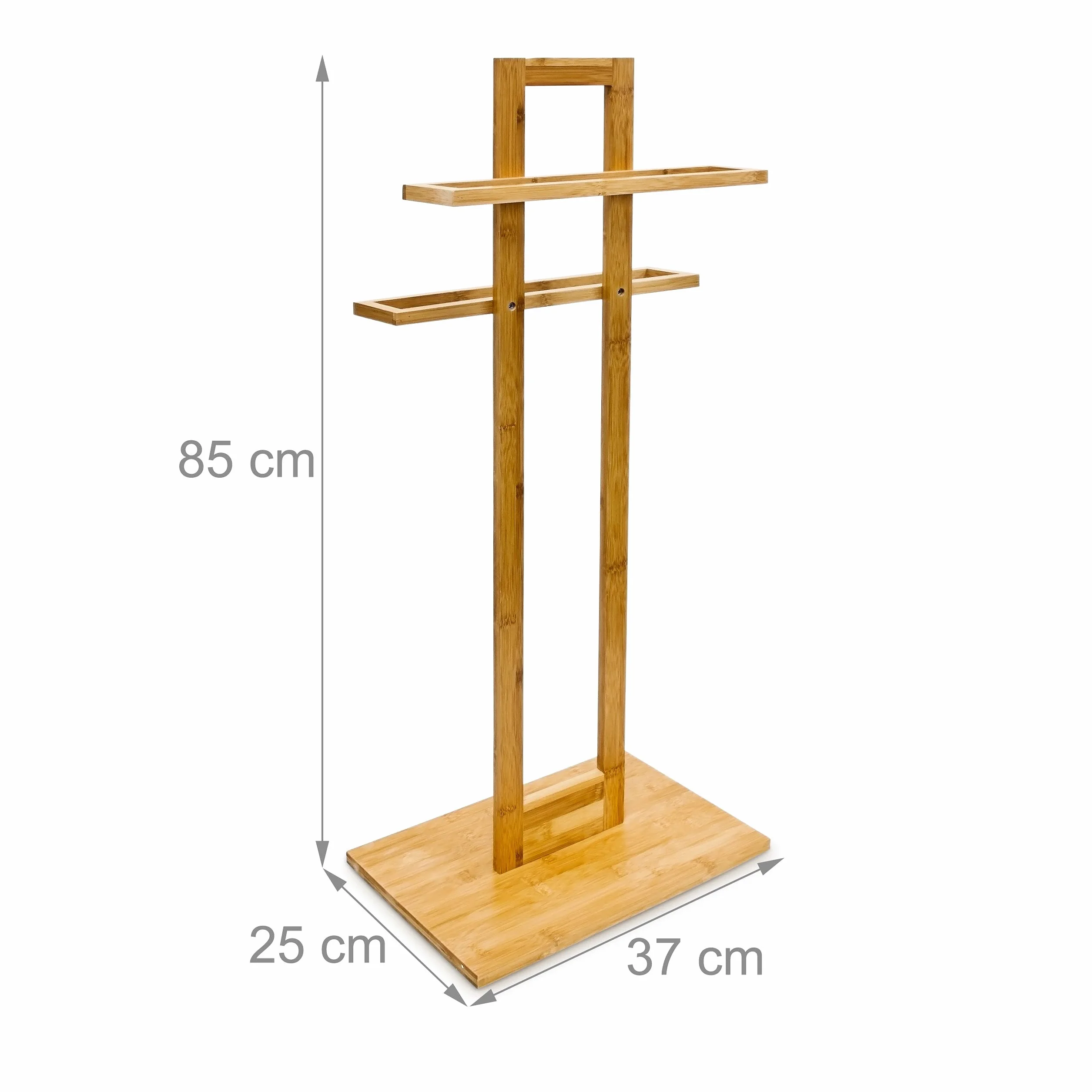 Relaxdays Toallero de Pie Bambú, Soporte para Toallas 37 x 25 x 85 cm, Estante para Baño, Portatoallas, Color Natural