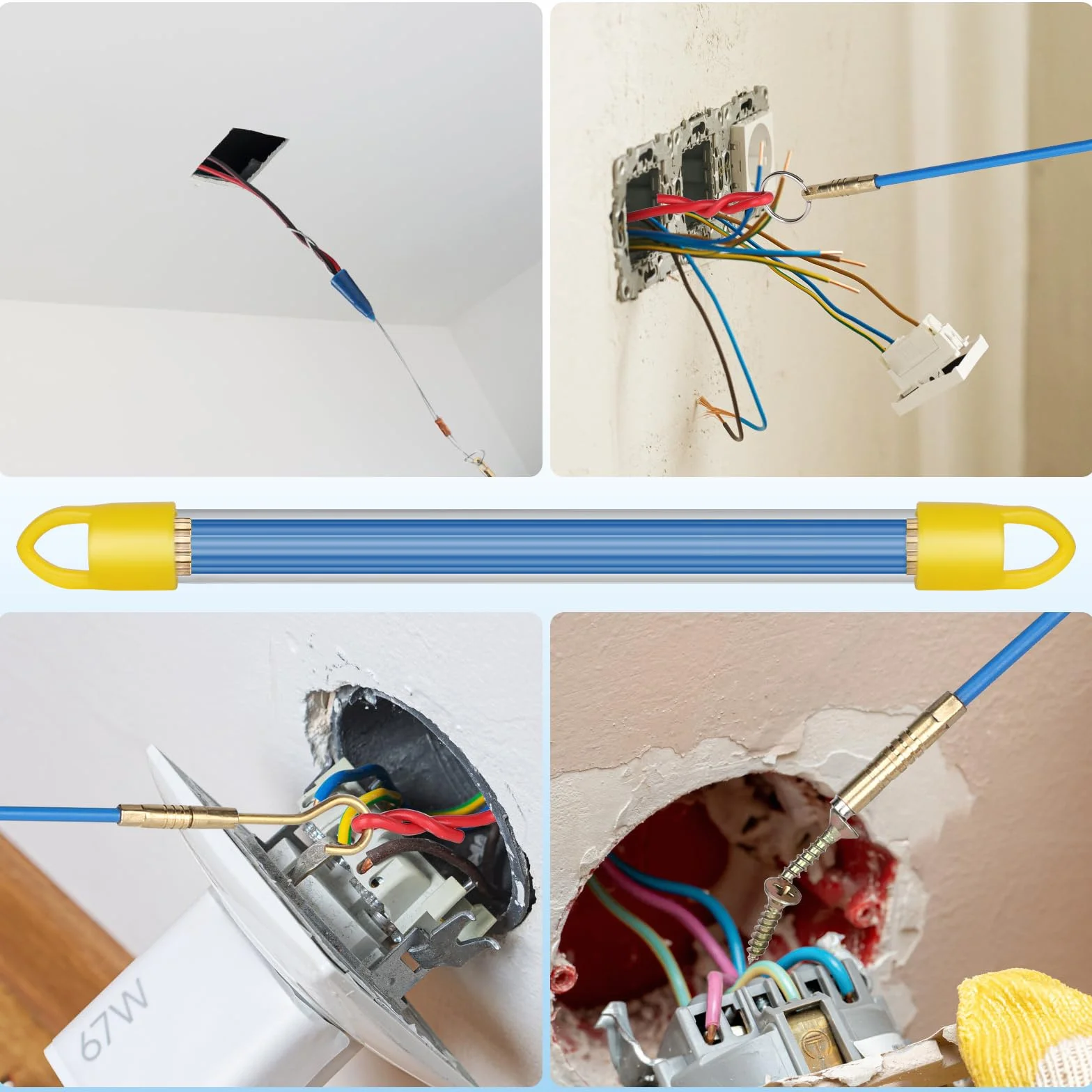 EFUTURETIME 10 x Guia Pasacables Profesional 33cm (Ø 4mm) Aguja Flexible de Fibra de Vidrio, Guia Cable Puller con Accesorios