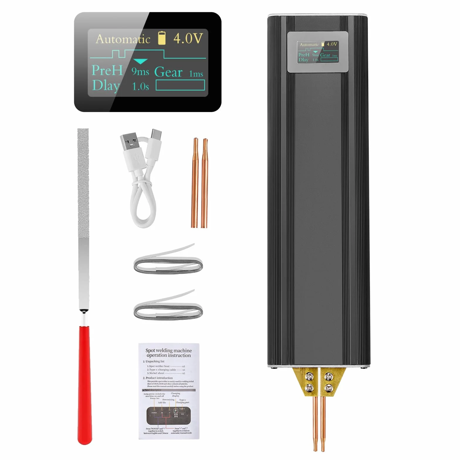 Soldador por puntos a batería 2 en 1 con modos automático & manual, Soldador de Puntocon con Batería 5,0 Ah 1-80 Niveles para Soldar Baterías