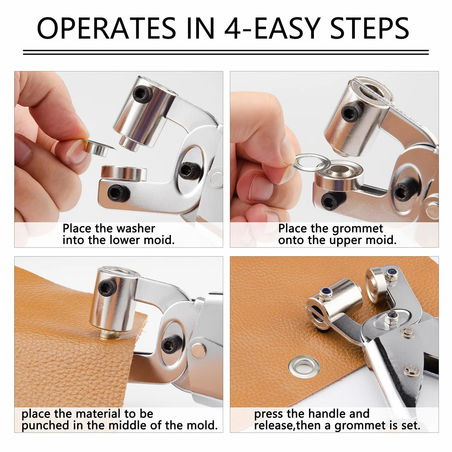 Ecraft Kit de herramientas de alicates para ojales: ojal de 3/8 pulgadas (10 mm) con 500 ojales plateados, kit de alicates perforadores de mano, juego de alicates perforadores de ojales, máquina para