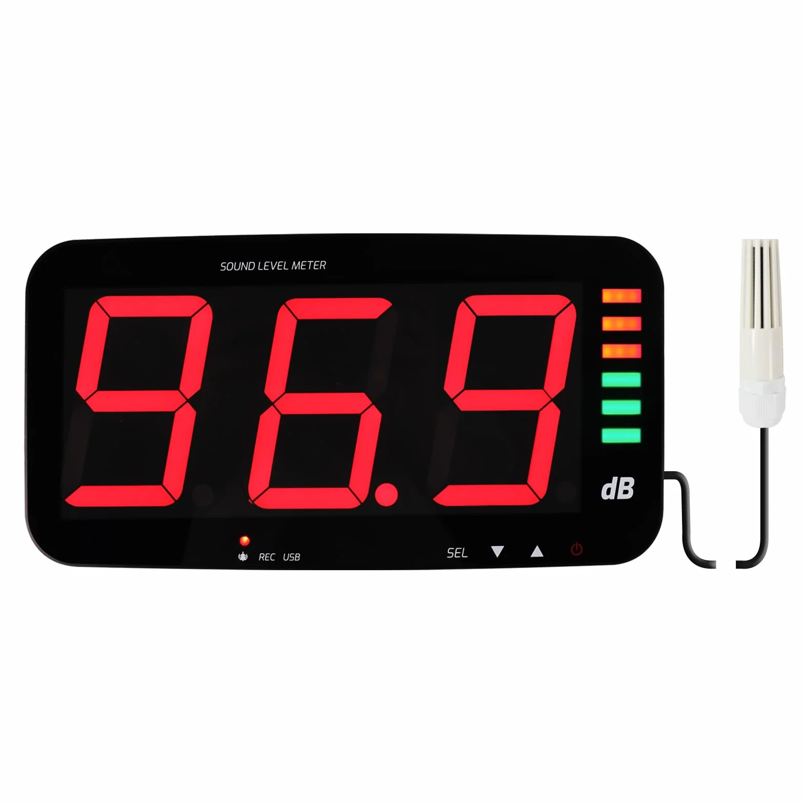 Medidor de Nivel de Sonido Digital 30-130 dB, Medidor de Decibelios con Pantalla HD de 13 Pulgadas Montado en la Pared