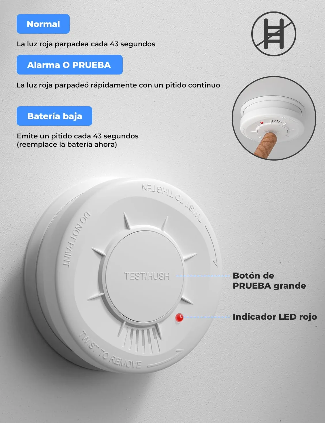 LIORQUE Detector de Humo, Alarma de Humo con Sensor de 10 Años, 5 Años de Duración de Batería, Detector Incendios with LED Indicator con Alarma de 85 dB (1 Pieza)