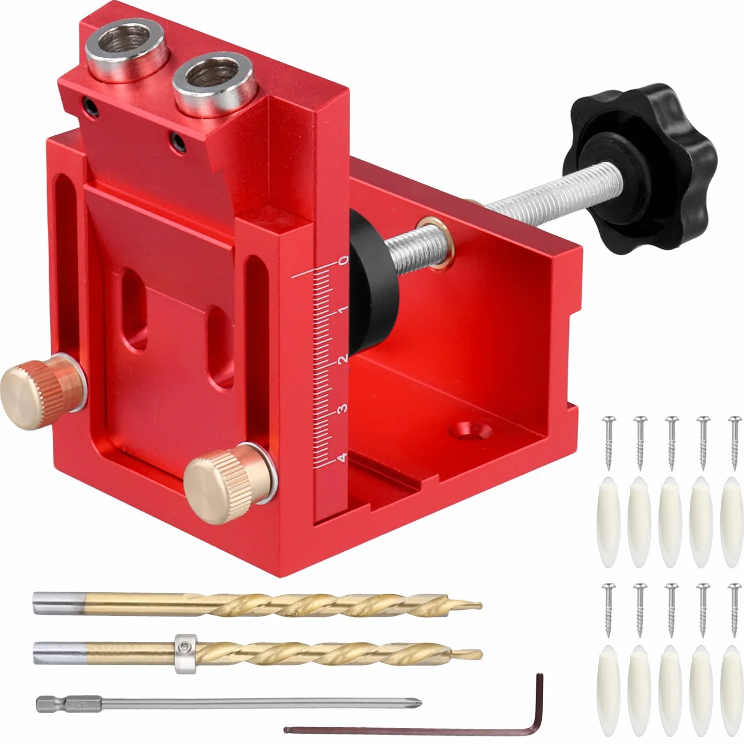 QWORK® Kit de Guia Taladro de Carpinteria, Plantilla de Perforación de Agujeros Inclinados de 15° con 2 Brocas HSS