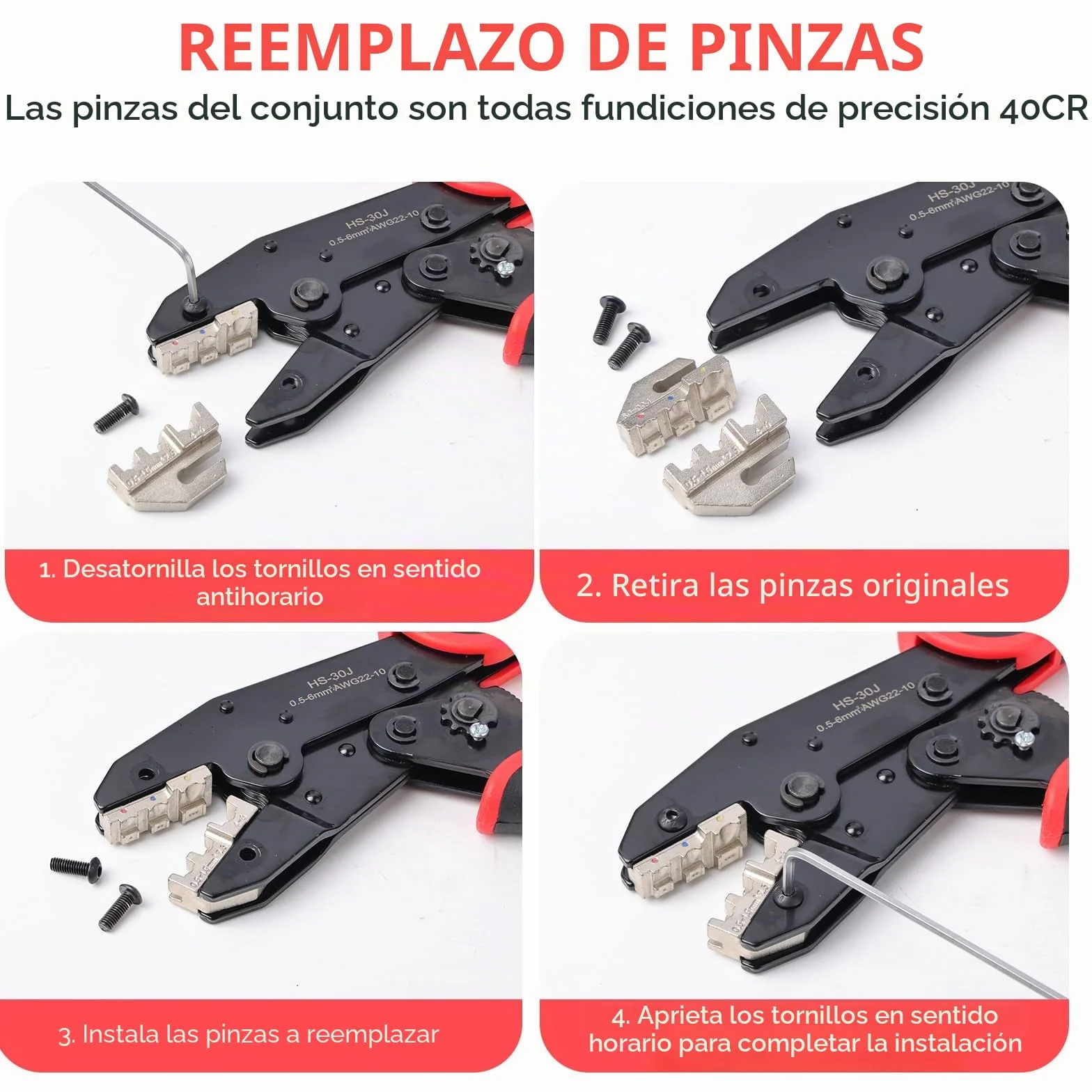Crimpadora Terminales Eléctricos, 7 en 1 Alicates de Crimpado Profesional (0.5-35mm²), Herramienta Crimpado Solar MC4 para Terminales Aislados y No Negro