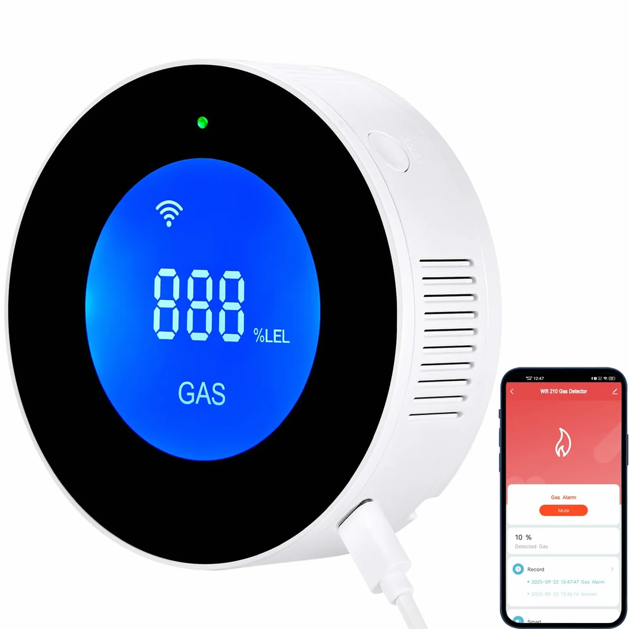 Detectores de Gas natural con WiFi, alarma portátil de fugas de gas compatible con aplicación inteligente, Tuya, sensor de gas metano con alarma de voz de 85 dB y alarma visual de concentración de gas