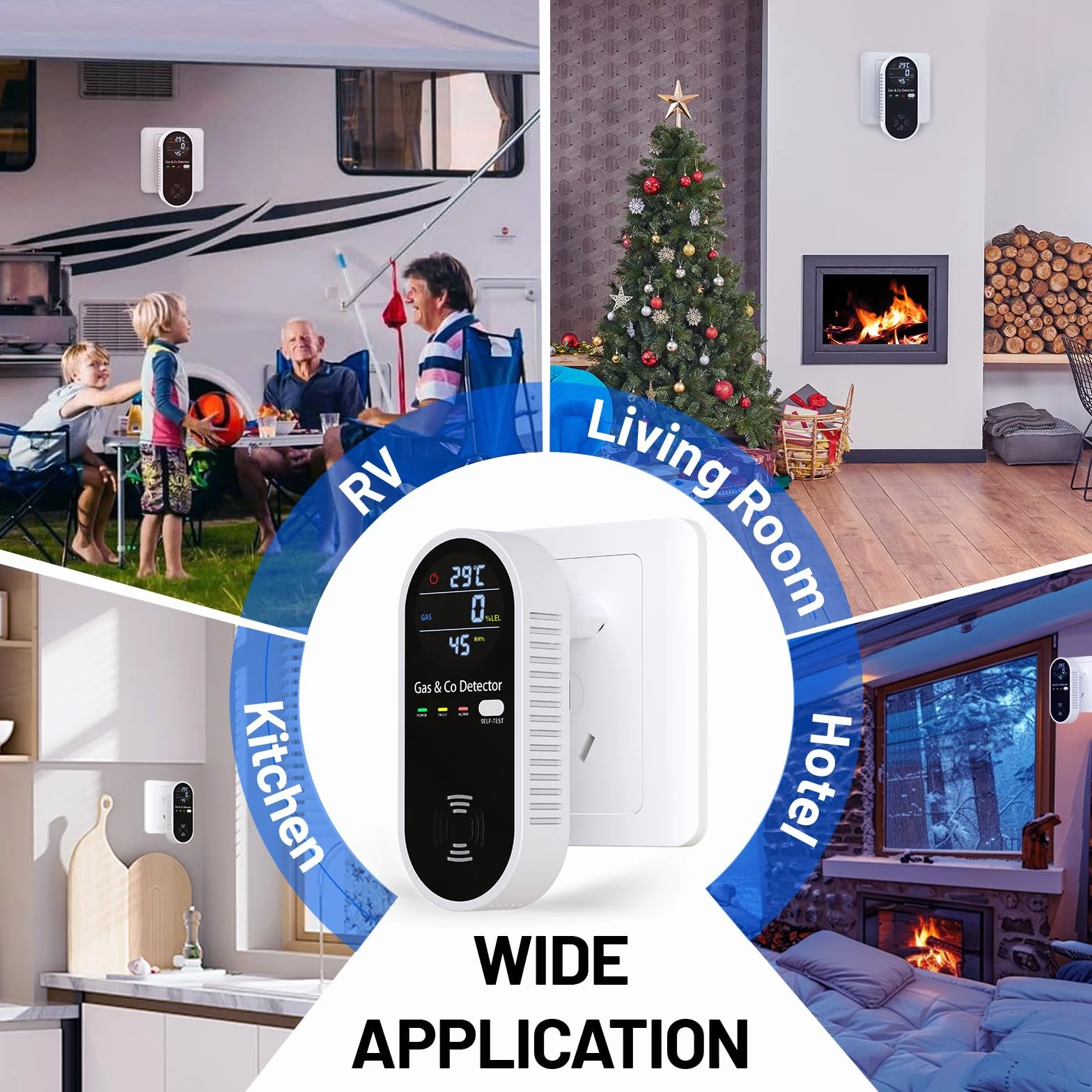 Detector Monóxido de Carbono y Gas 4 en 1 con Alarma acústica y Visual, Mide CO, Temperatura, Humedad y Gases, con función de autotest, Ideal para salón, Dormitorio, sótano, Oficina, YOJOCK