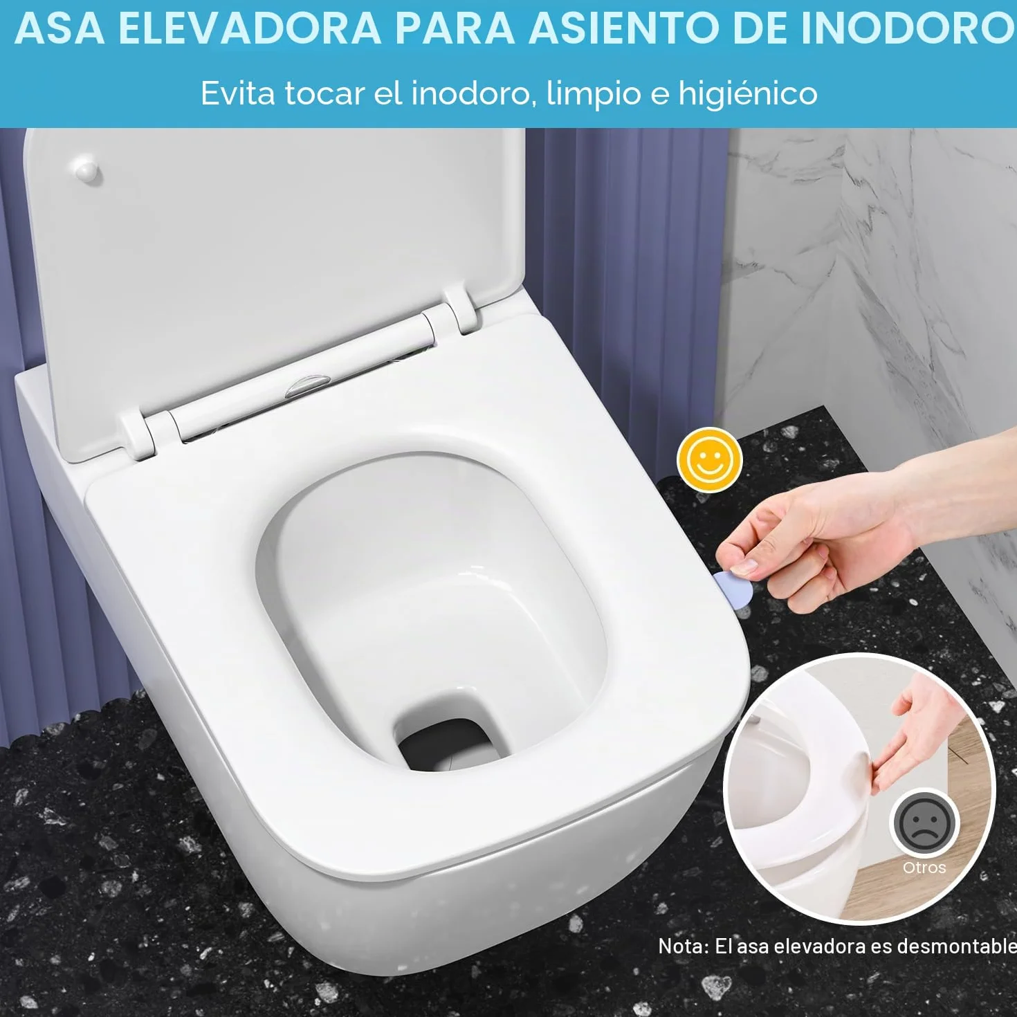 Asiento de WC Cuadrado Softclose Blanco(CORTO), Tapa de WC Duroplast Antirayaduras, Asiento Desmontable Quick Release, Fácil de Limpiar, Incluye plantilla de Instalación, 42,3 x 36,1 cm
