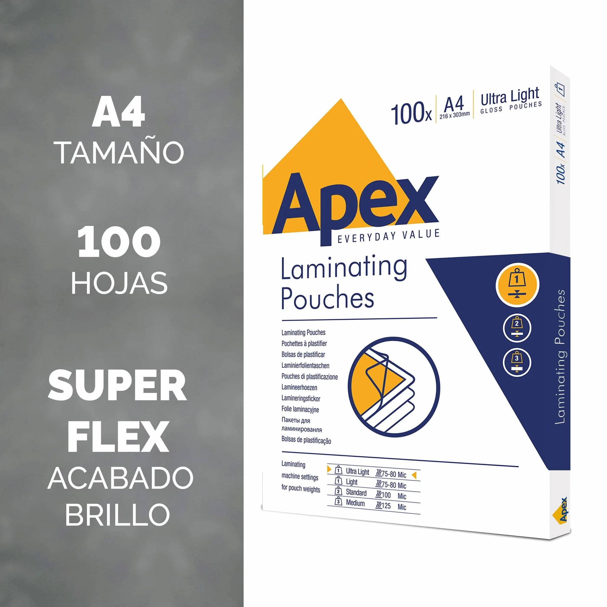 Fellowes Apex A4 Fundas de plastificar brillante 100 Hojas Super-Flex