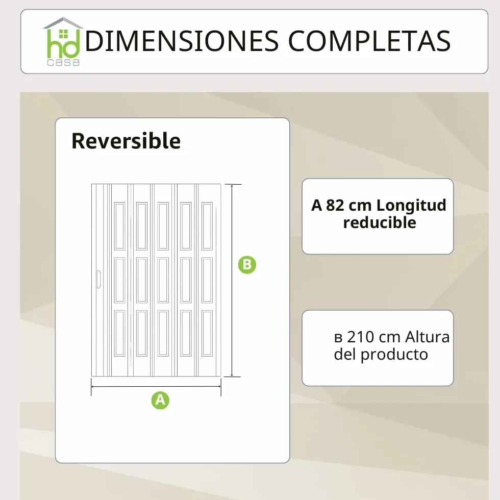 HDcasa Puerta plegable Extra Standard, PVC con cristal transparente, reversible y regulable en altura longitud, para montaje propio, fabricada Italia, decoración del hogar, blanca, 82 x 210 cm