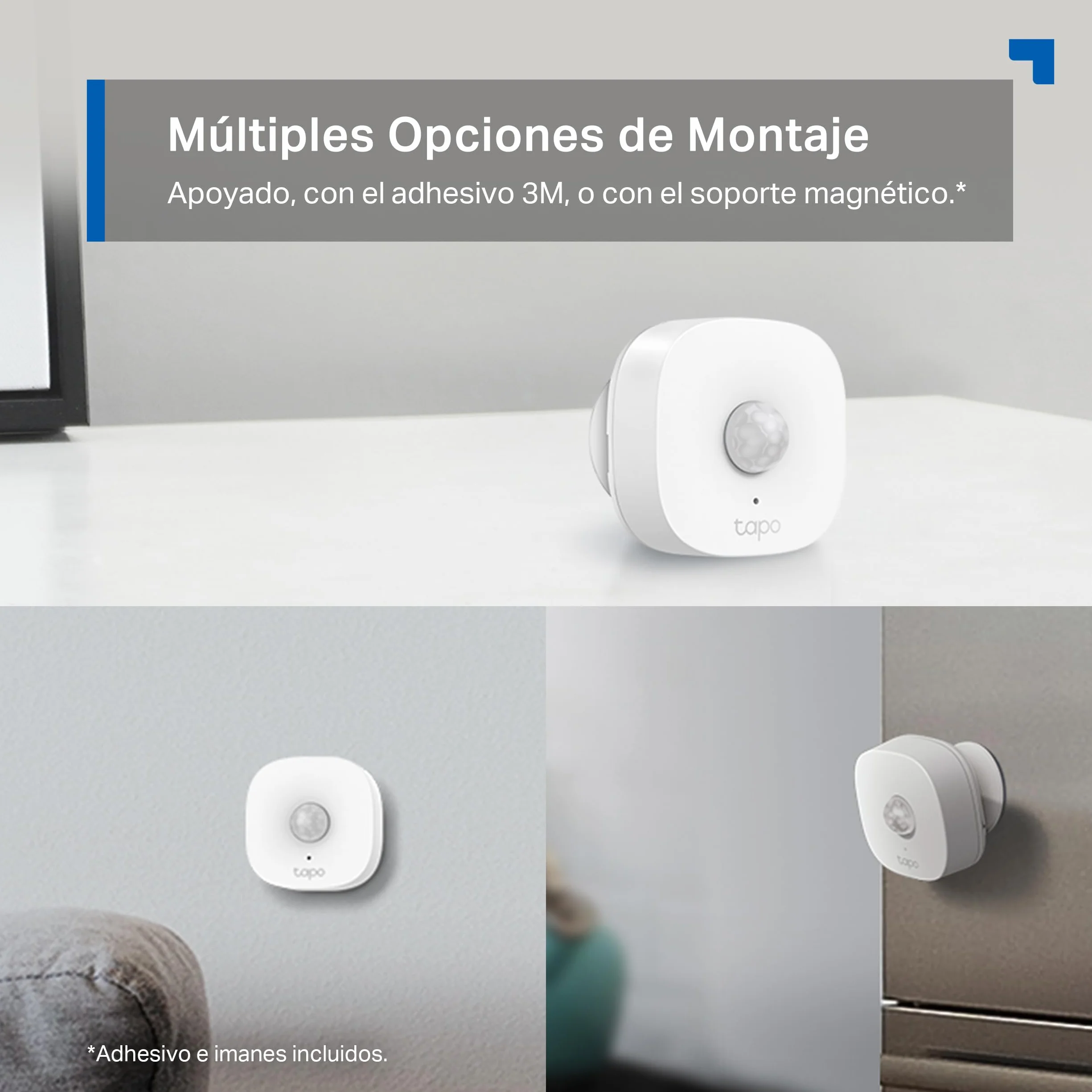 Tapo TP-Link T100 - Detector de Movimiento WiFi, Amplia Cobertura, Sensor de Alarma Antirrobo,Rotación 120º, Montaje Magnético, Control App, Requiere Hub