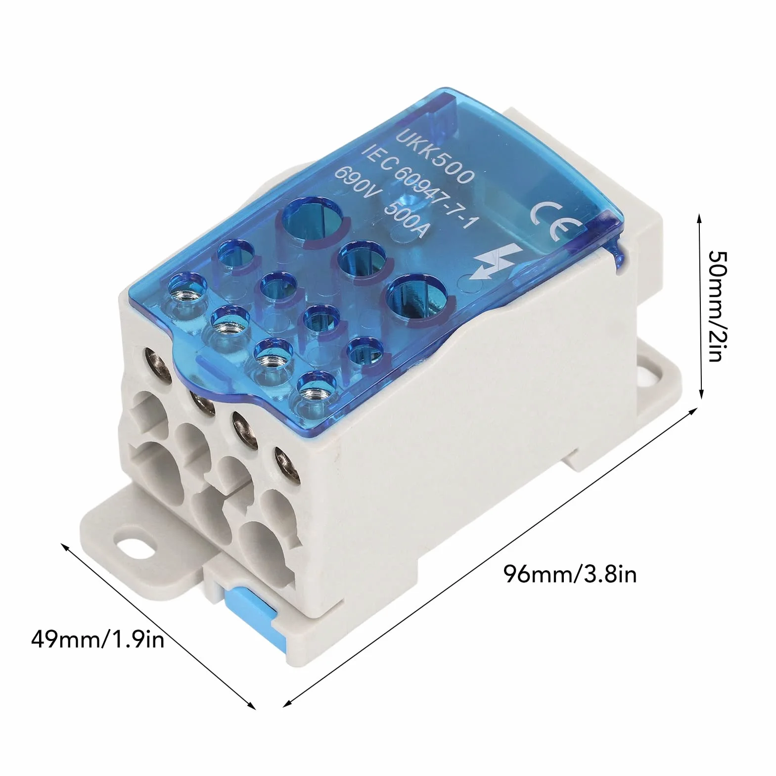 Tyenaza Caja de distribución de terminales, Caja de distribución de bloques UKK-500A, Caja de conexiones de alimentación de bloque de terminales de carril DIN de 35 mm CA 690 V