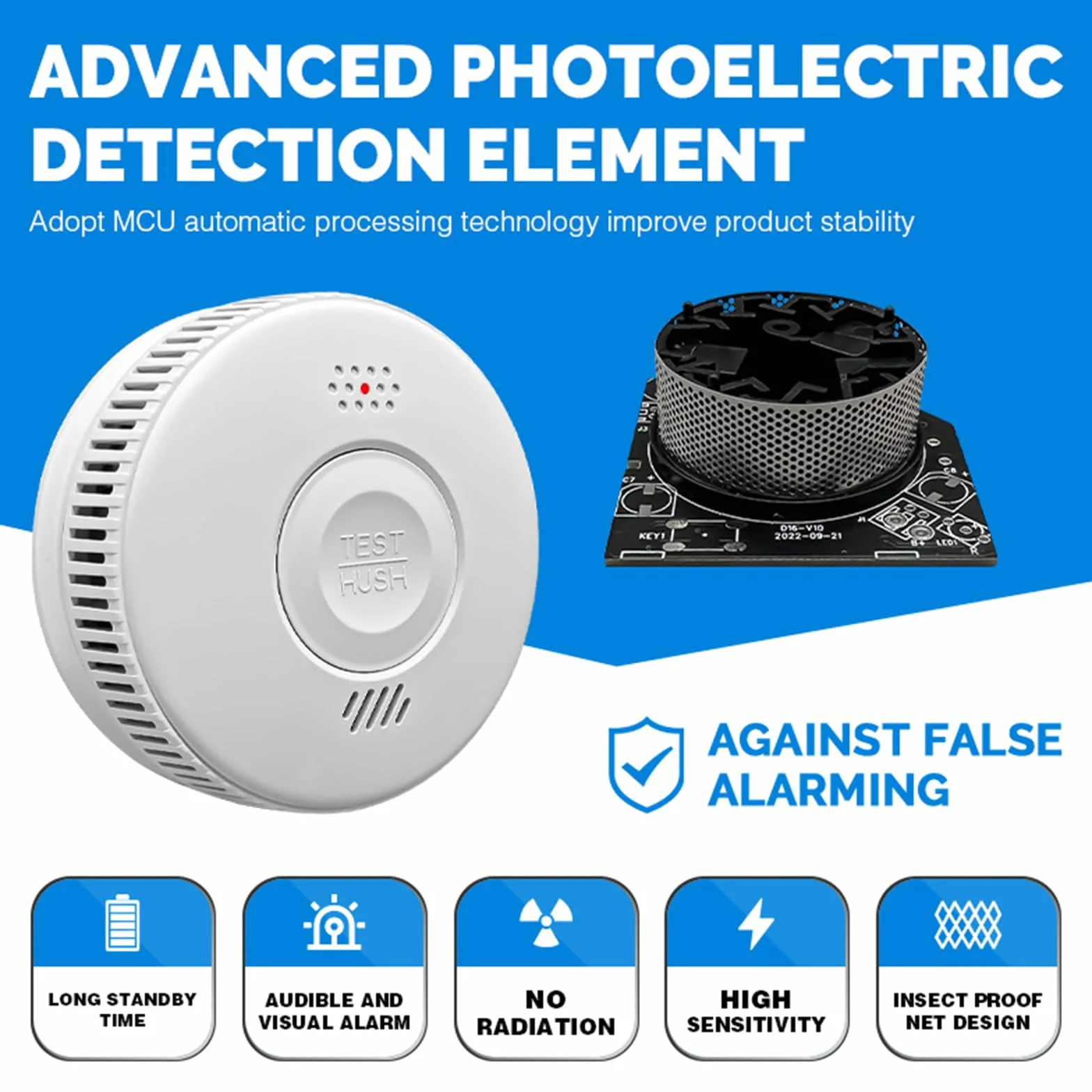 Alarma de Incendio con Detector de Humo,Alarma de Humo con Sensor Fotoeléctrico Avanzado,Monitoreo de Alarma de Incendio con Batería Recargable de 3 Años de Vida Útil,Alarma de 85dB con Indicador.1PCS