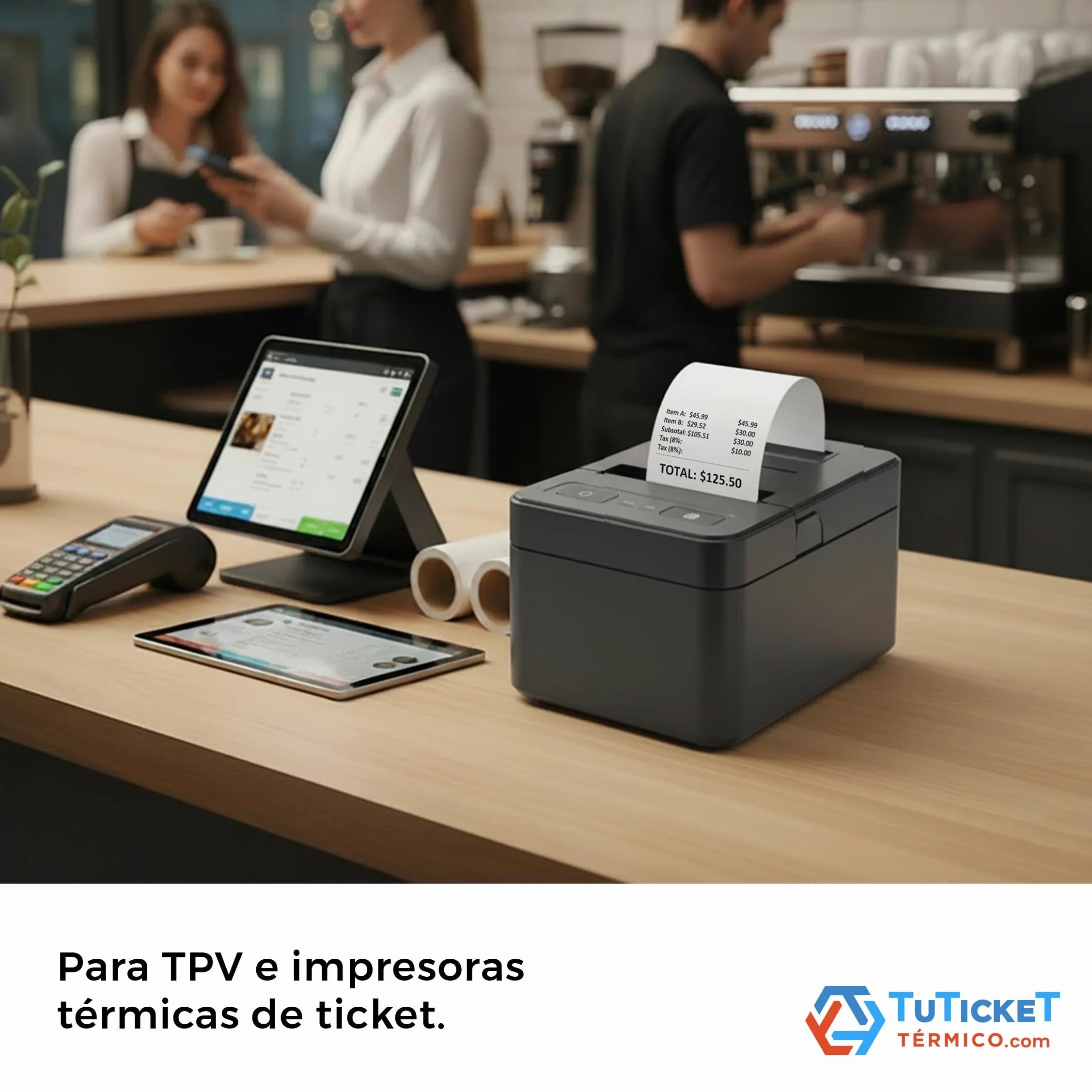 Rollo de Papel Térmico 57x55x12 mm (40 uds) para Caja Registradora, TPV e Impresora Térmica de Ticket con Salida de 57mm de Ancho. Sin Bisphenol A