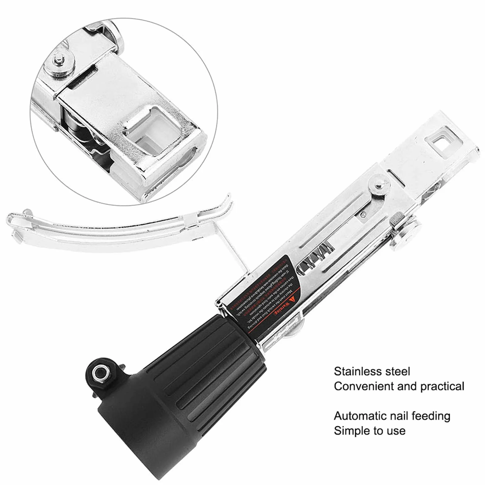 Pistola de Tornillos para Paneles de Yeso y Techos, Acero Inoxidable 25x12.2x4.8cm, con 50 Clavos en Cadena y Punta Destornillador, Instalación Rápida de Gabinetes y Cielorrasos