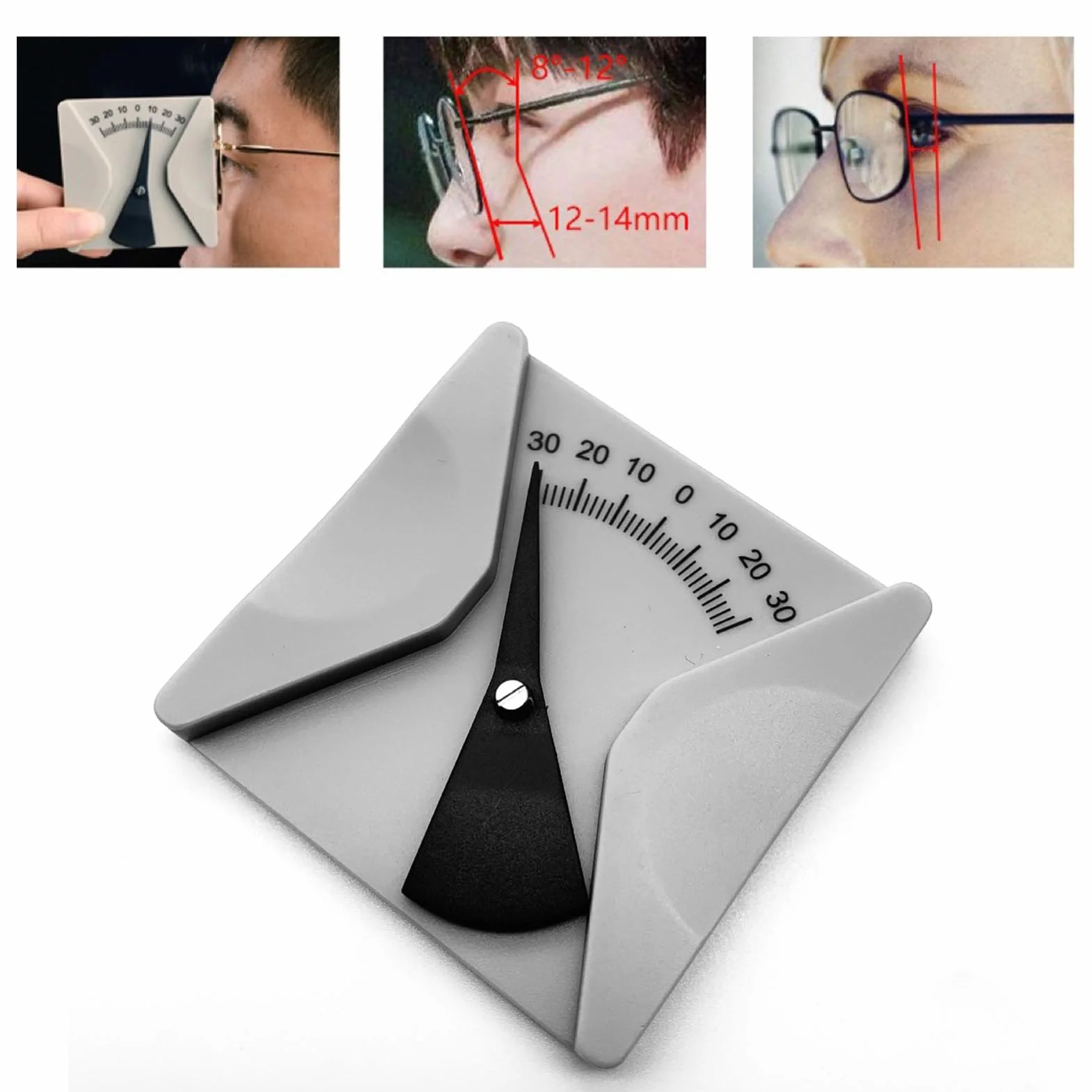 Medidor de gafas – Regla de ángulo pantoscópico, herramienta de calibración óptica, inclinómetro duradero, escala transparente de fácil lectura | Medidor de gafas para técnico de taller de reparación
