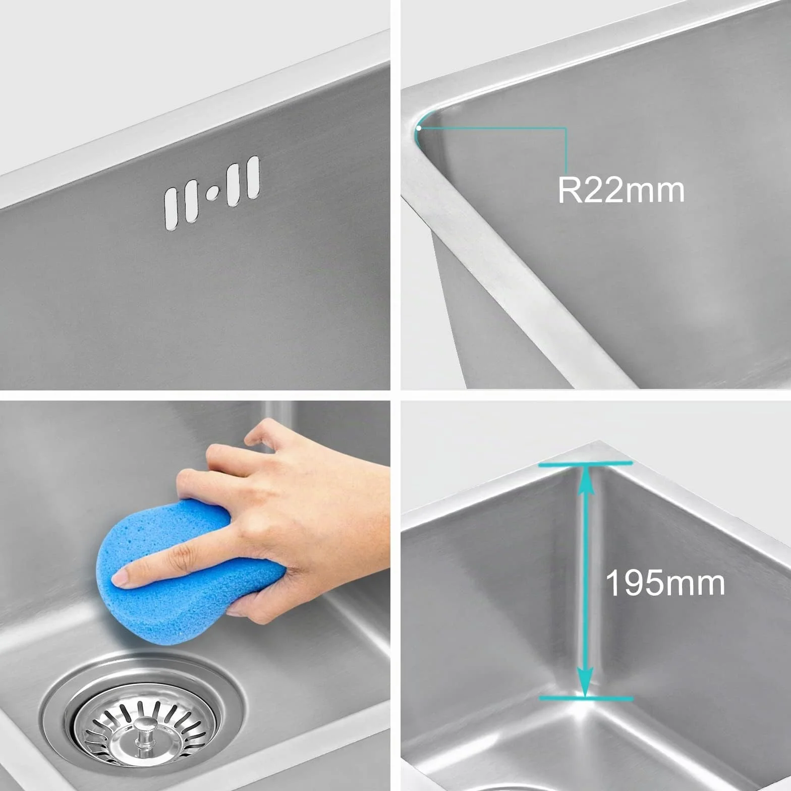JASSFERRY Fregadero de cocina dos senos, de Acero Inoxidable, bajo encimera, con colador de residuos