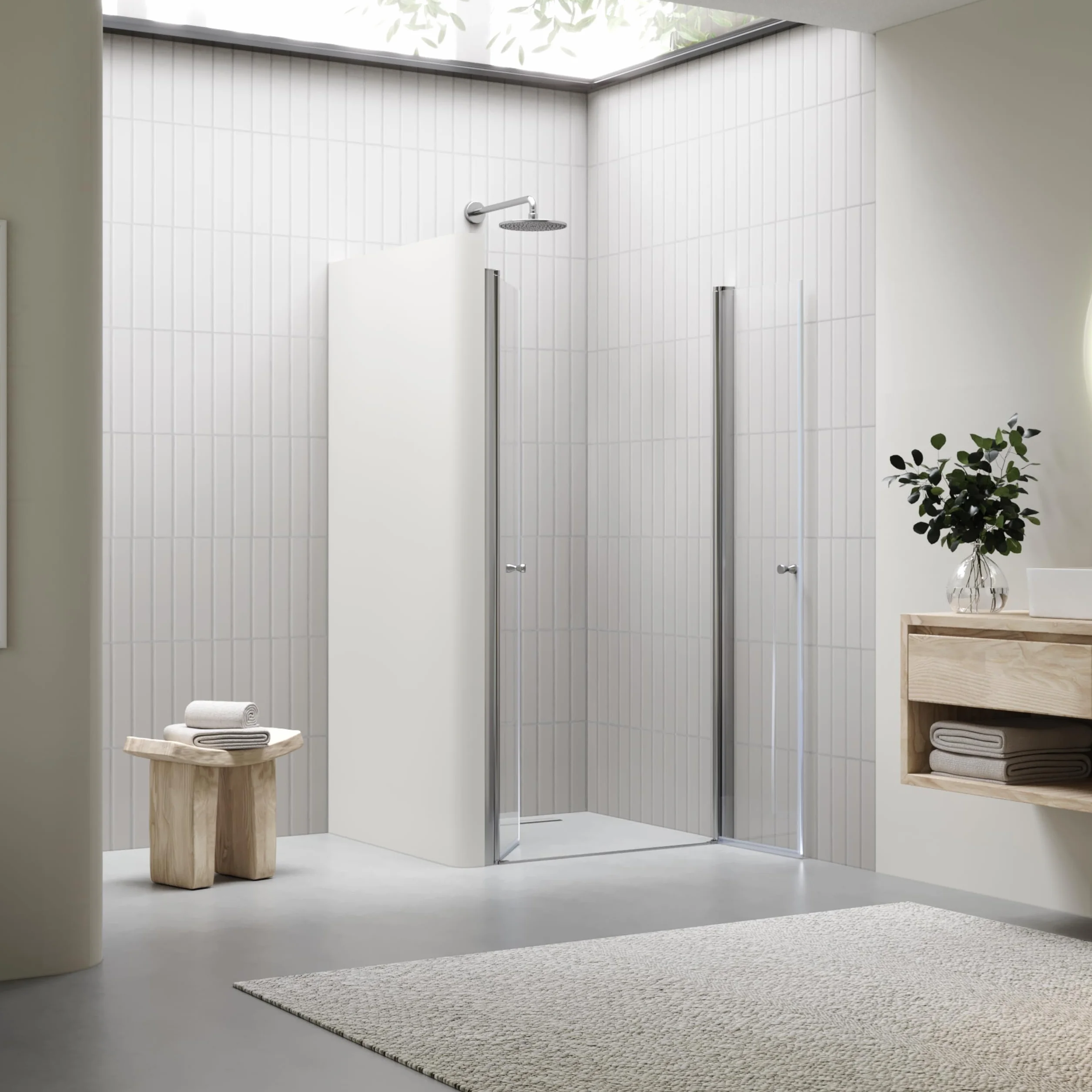 Mampara de ducha Lima, regulable de 116-120 cm, altura 185 cm, puerta doble abatible, cristal de seguridad templado transparente ESG 6MM, perfiles cromados #DTC