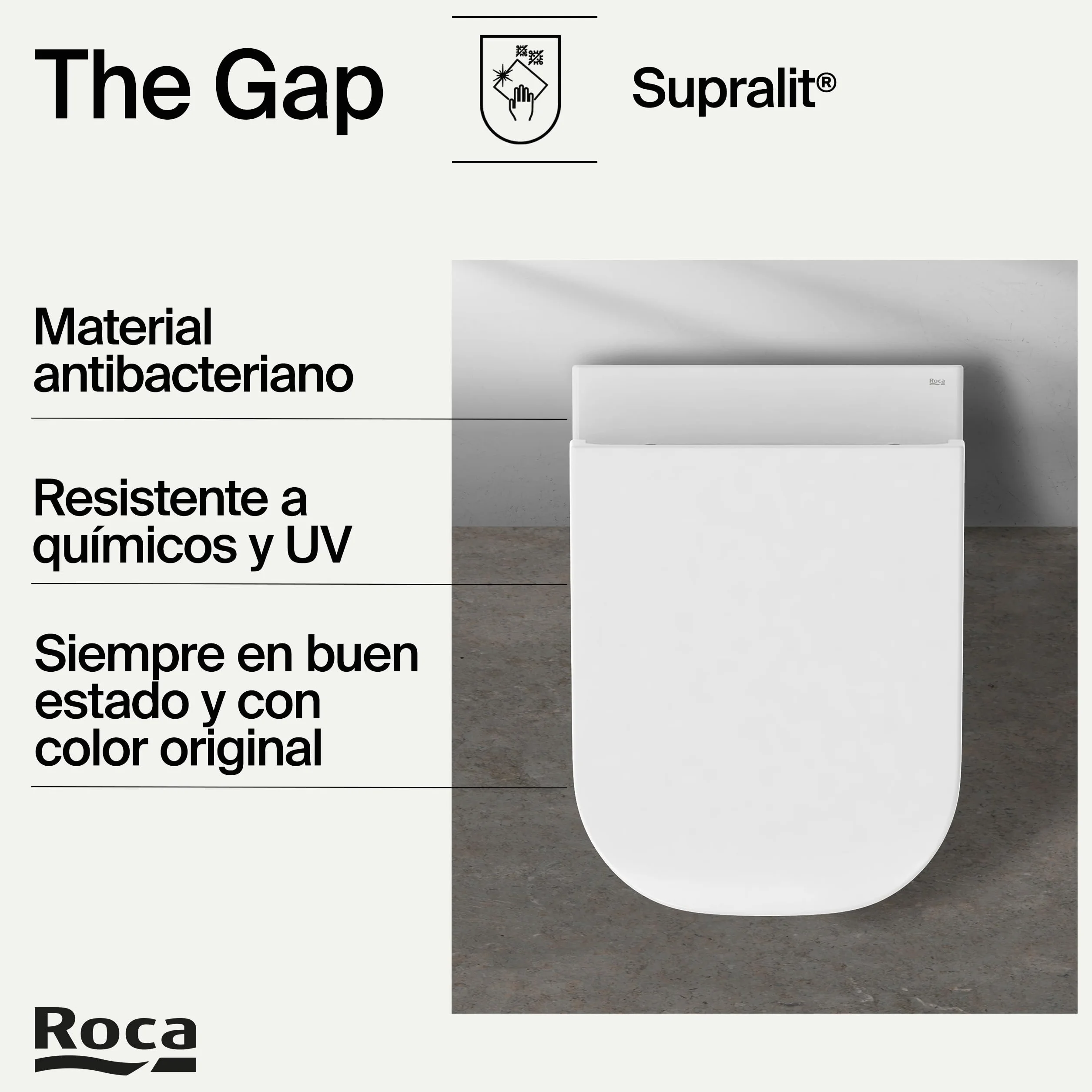 Roca The Gap - Tapa y asiento de Supralit para inodoro de tanque bajo con caída amortiguada, tapadera de WC original con ajuste perfecto, recambio de tapa de váter resistente, blanco, A80147000B