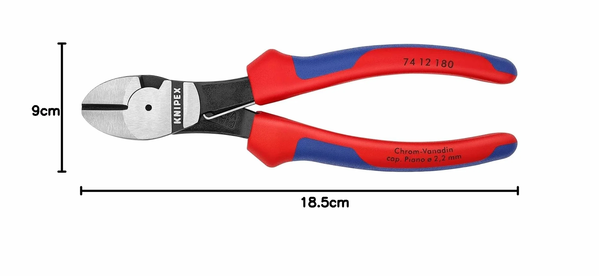 KNIPEX Alicates de corte diagonal de fuerza con mangos confort 180 mm, 74 12 180