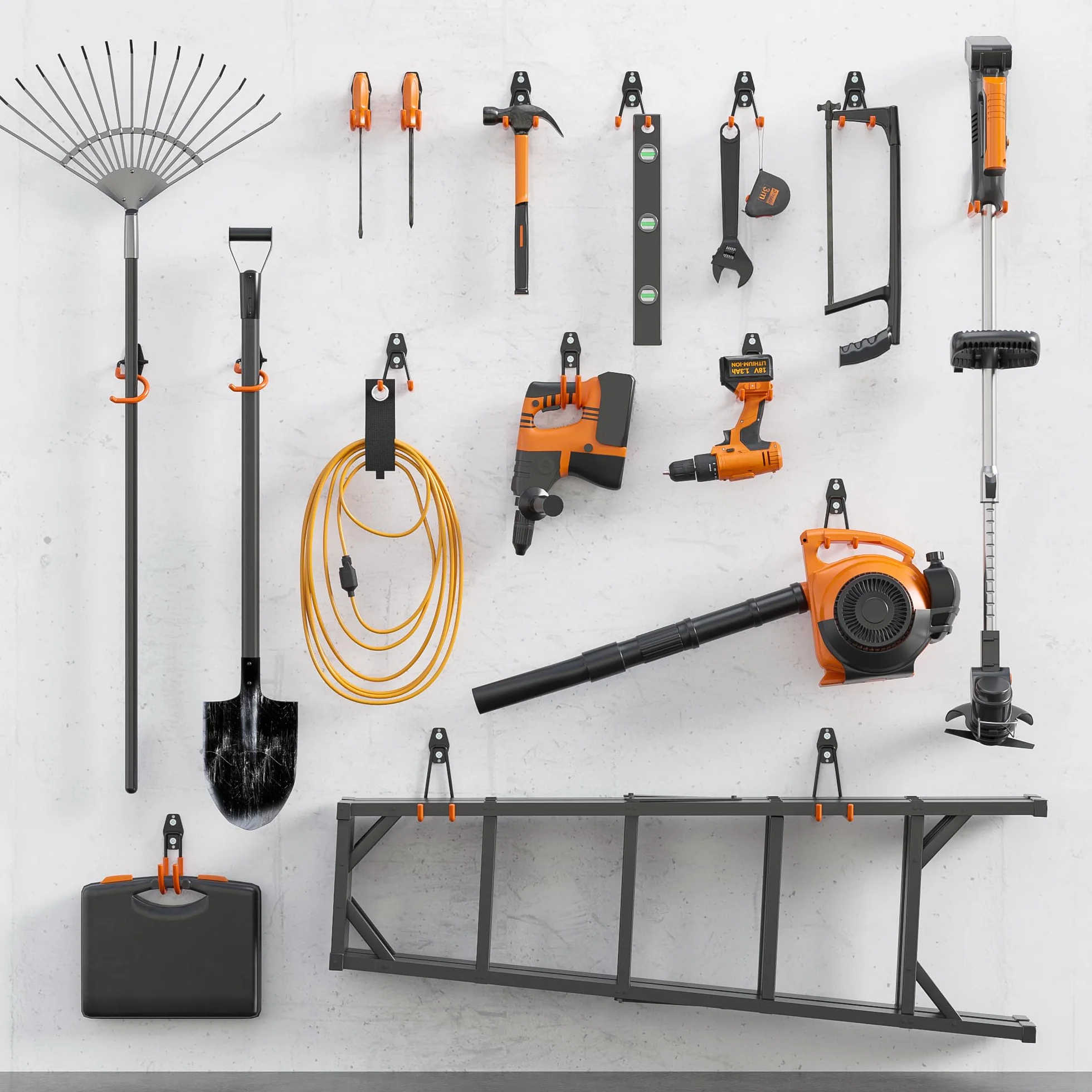 BONTEC Ganchos De Garaje Pesados, Set 18 Ganchos Antideslizantes, Acero Reforzado, Carga 502 KG, U y S Soporte Bicicleta, Organizador Herramientas, Colgador Pared Multiusos, Naranja