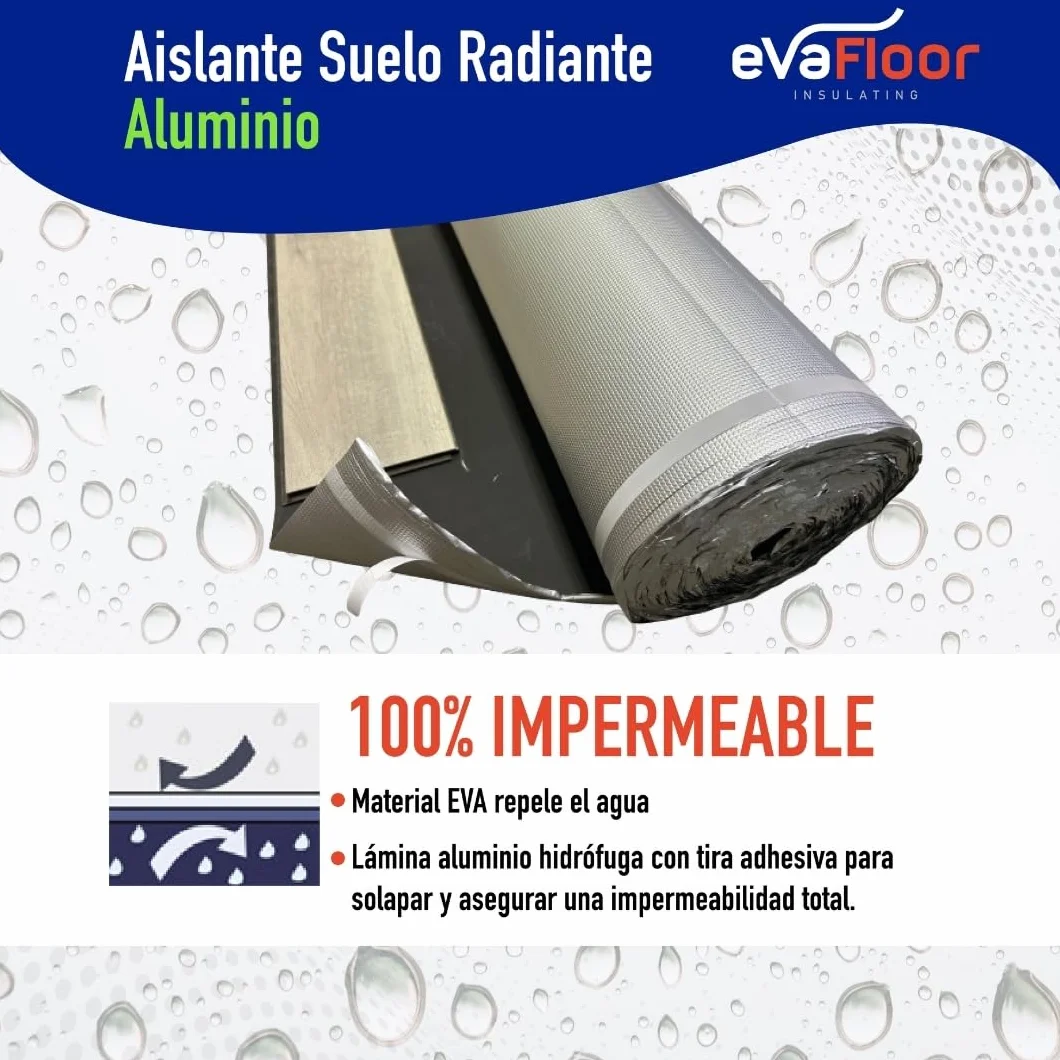 Pack 2 Aislante Suelo Laminado Radiante Aluminio 1x20 metros | Base Aislante Suelo Laminado | Fabricado con Base de Eva 2mm + Lámina Aluminio | Incluye Adhesivo
