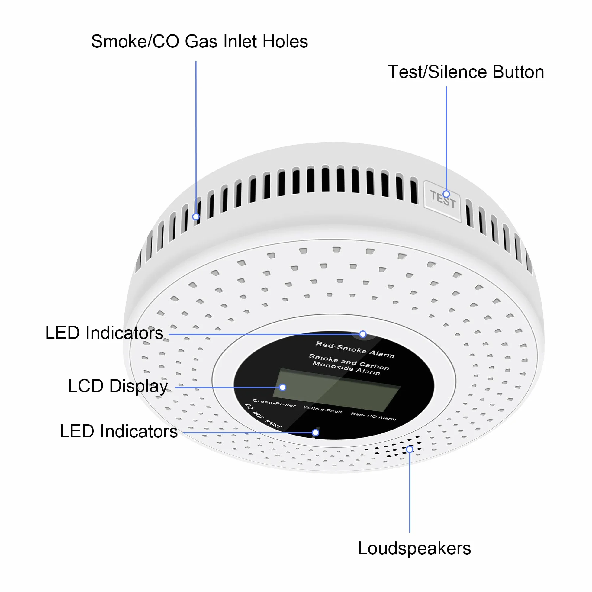 Detector Combinado de Humo y CO, Detector de Humo de Monóxido de Carbono Independiente, Alarma de Humo con Batería AA Reemplazable, Alarma de Humo y CO, Botón de Prueba, 1 Pieza
