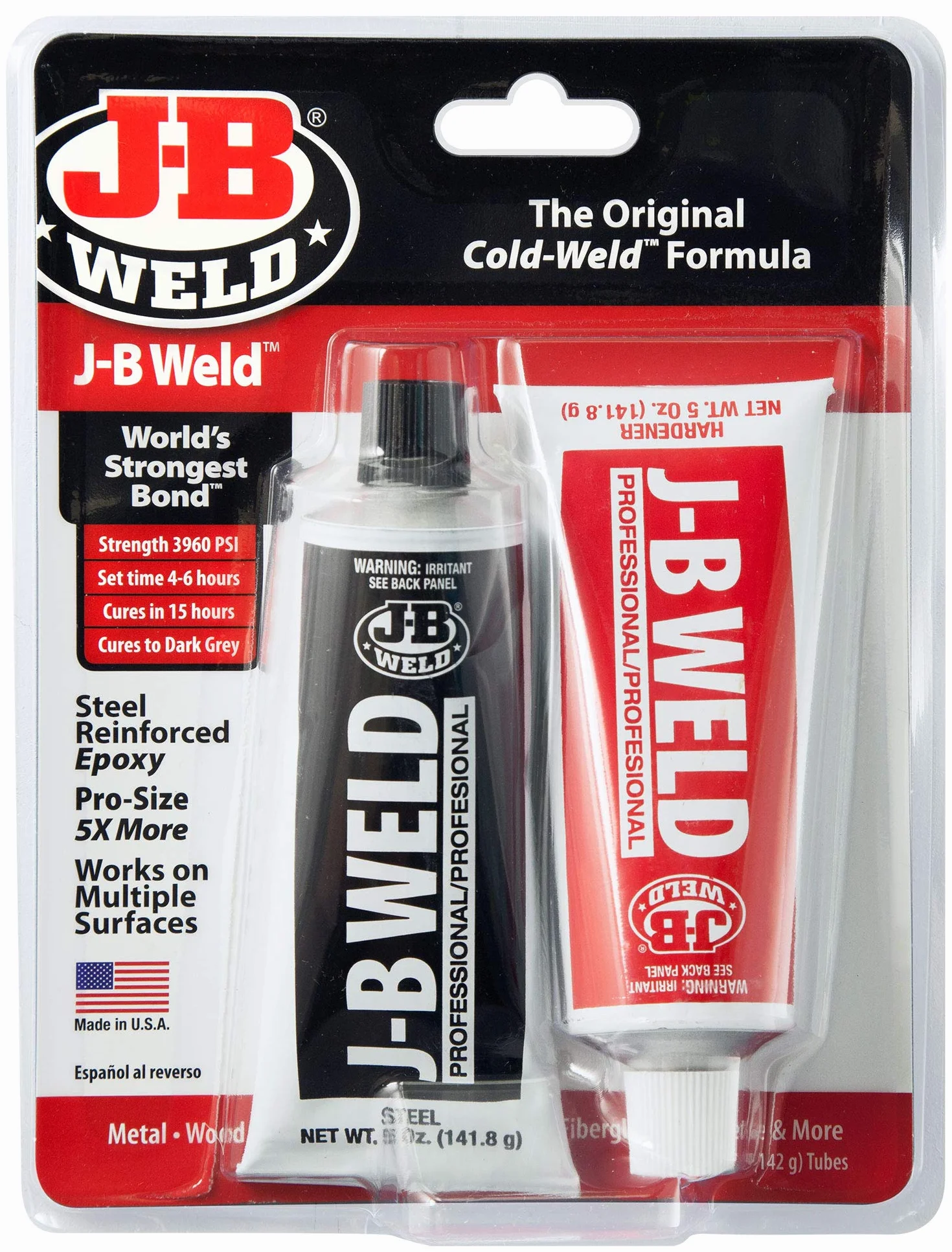 J-B Weld 8281 Paquete doble de epoxi reforzado de acero de tamaño profesional – 10 onzas (paquete de 2)