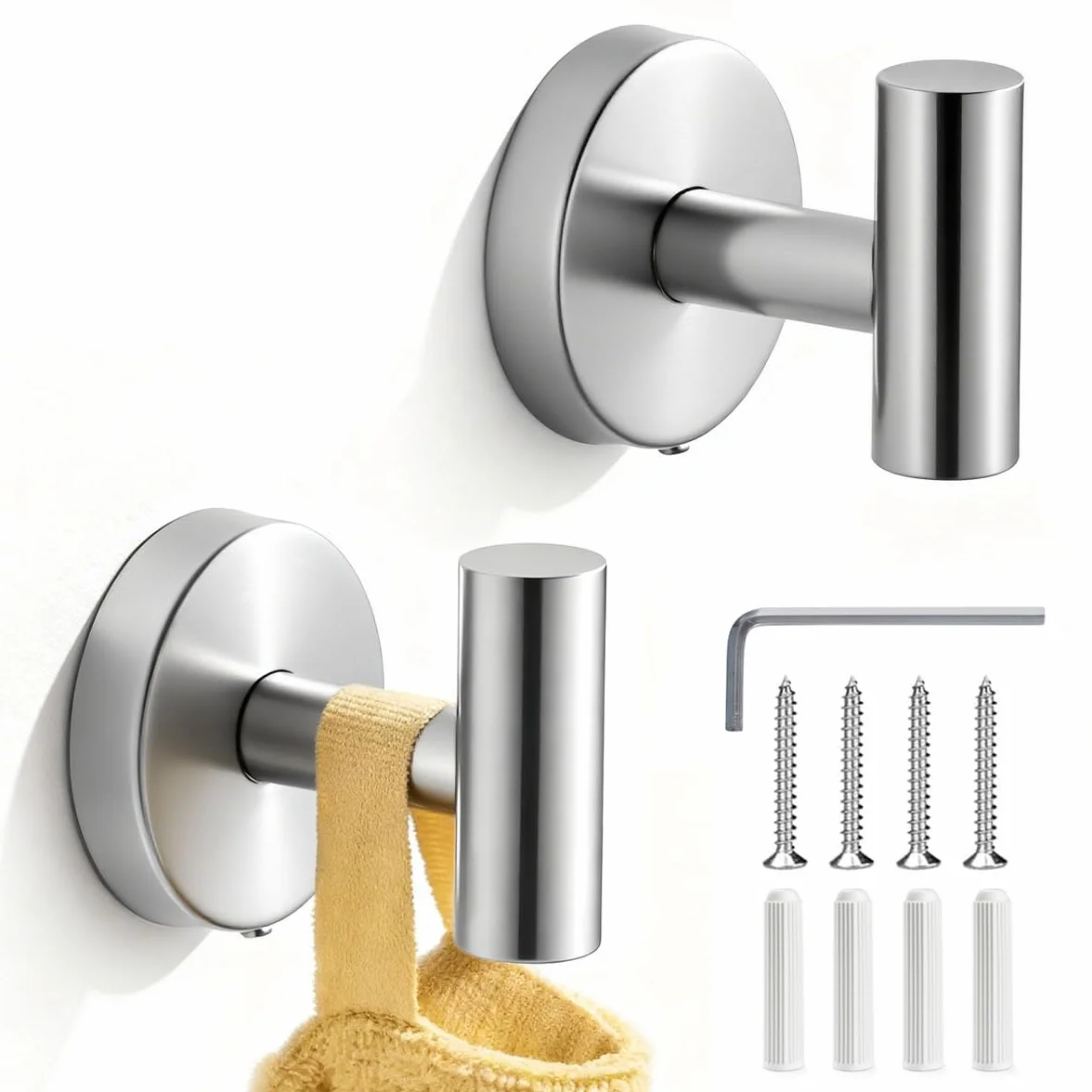 Drenky Colgadores Cuelga Toallas Plata 2 Piezas Gancho Toalla Baño Acero Inoxidable 304 Para Toallas, Abrigos, Batas Y Ropa, Gancho Toalla Para Cocina Y Baño