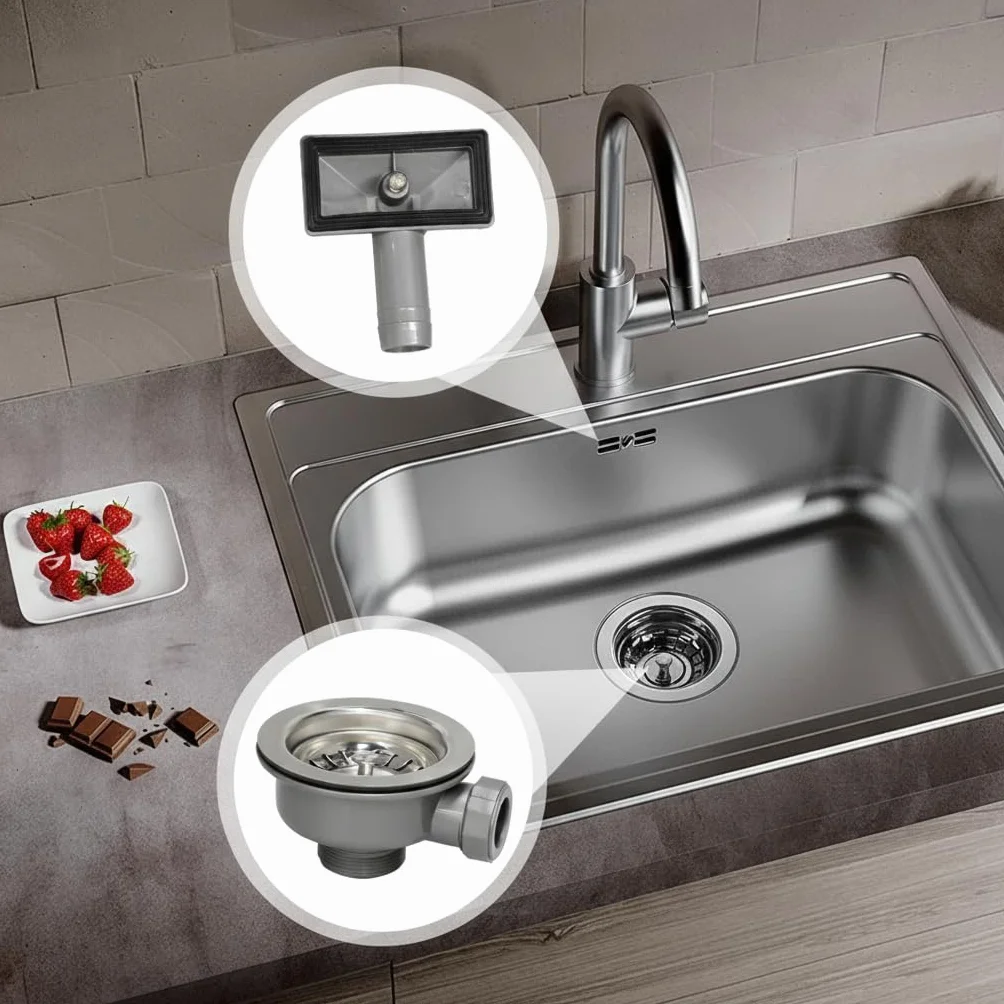 Válvula Desagüe Fregadero Cocina 114 mm Acero Inoxidable G1 1/2" Rebosadero Colador