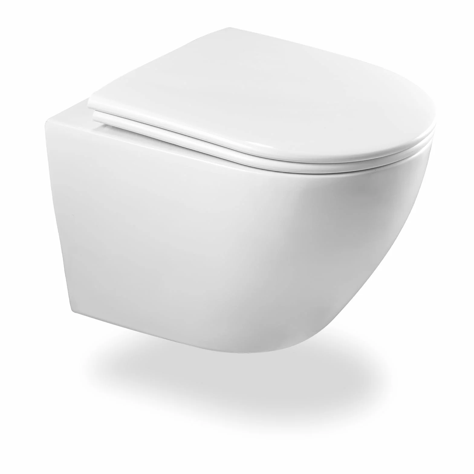 Inodoro sin bordes con tapa de inodoro, inodoro colgante de cerámica, moderno juego de inodoro, tapa de inodoro en forma de D (blanco)