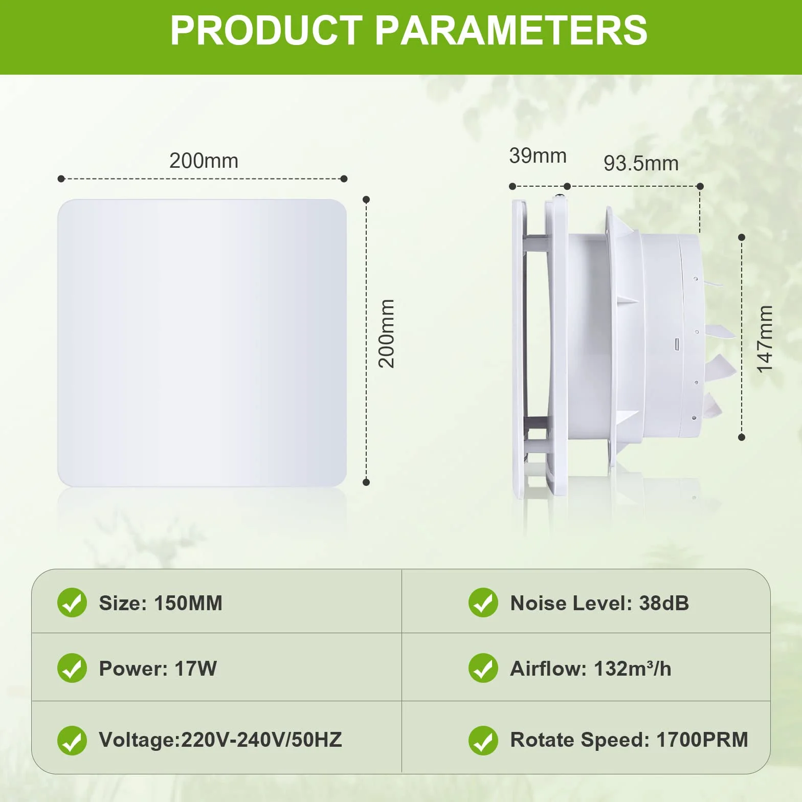 FanGoFast Extractor de Baño 150mm Silencioso 17W Ventilador de Aire para Cocina