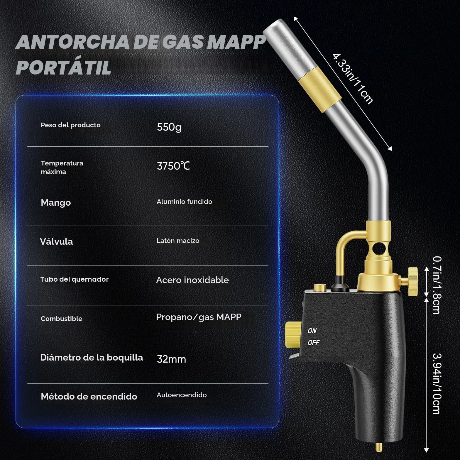 Antorcha de propano MAPP, Antorcha de Gas con Intensidad de Llama Ajustable, Soldadura a Gas para Plomería, Soldadura, Quemador de Malezas, Soldadura de Techos, Parrillas y Encendido