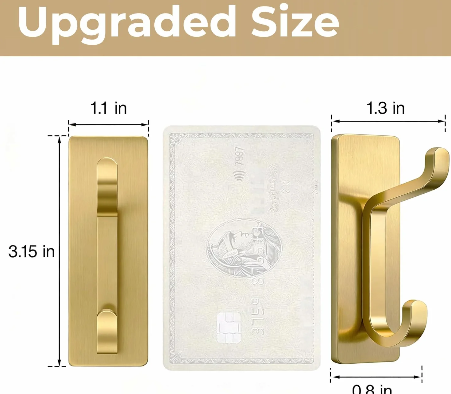 Josmimic Toallero sin taladro: ganchos adhesivos extra fuertes de 6 kg, ganchos de pared autoadhesivos para baños, ganchos para toallas y abrigos, juego de 4, dorado