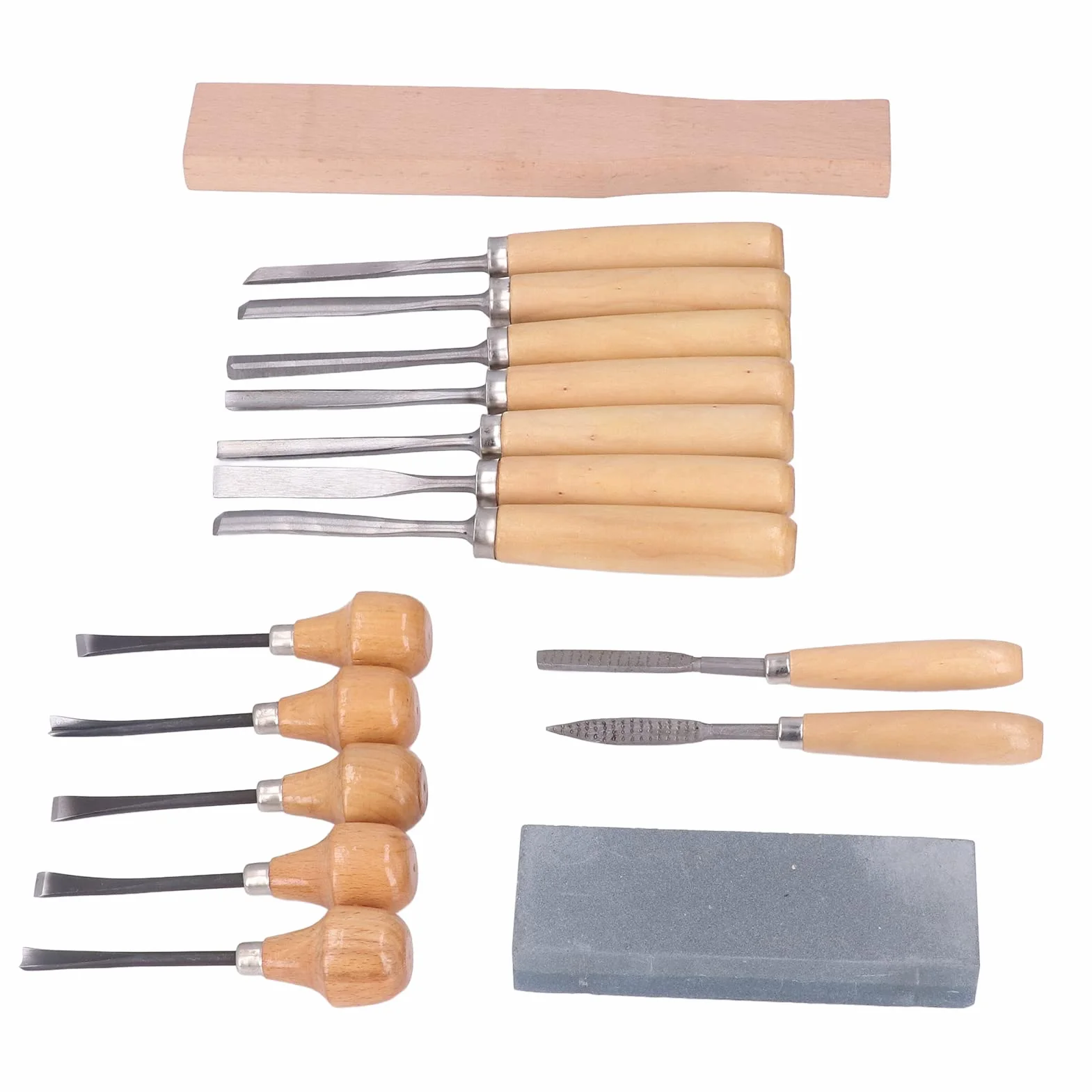 Juego de 16 Piezas de Herramientas para Tallar Madera - Kit de Cinceles y Gubias Profesionales con Mazo, Lima y Piedra de Afilar para Carpintería y Tallas